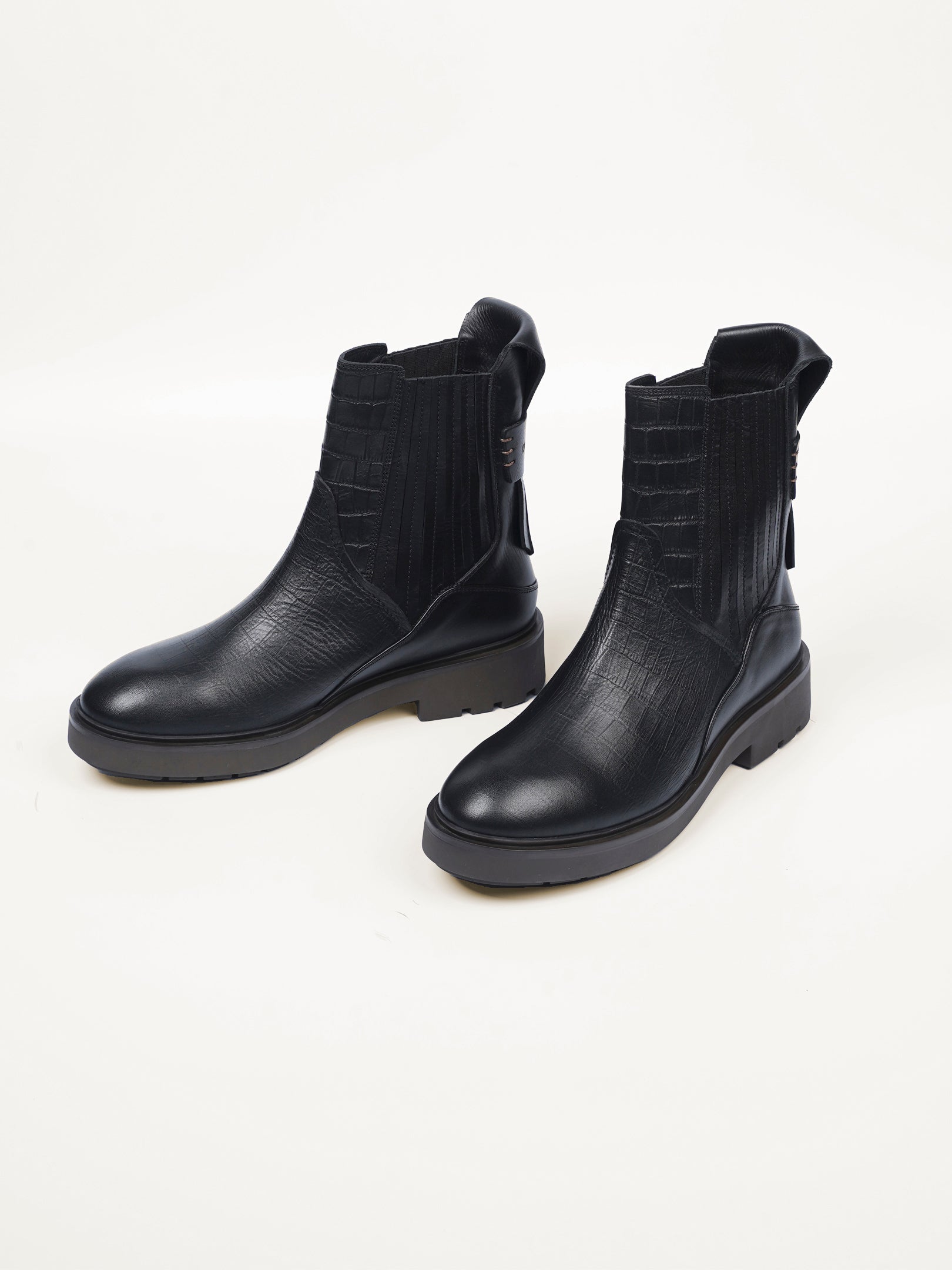 Black croc discount ankle boots flat