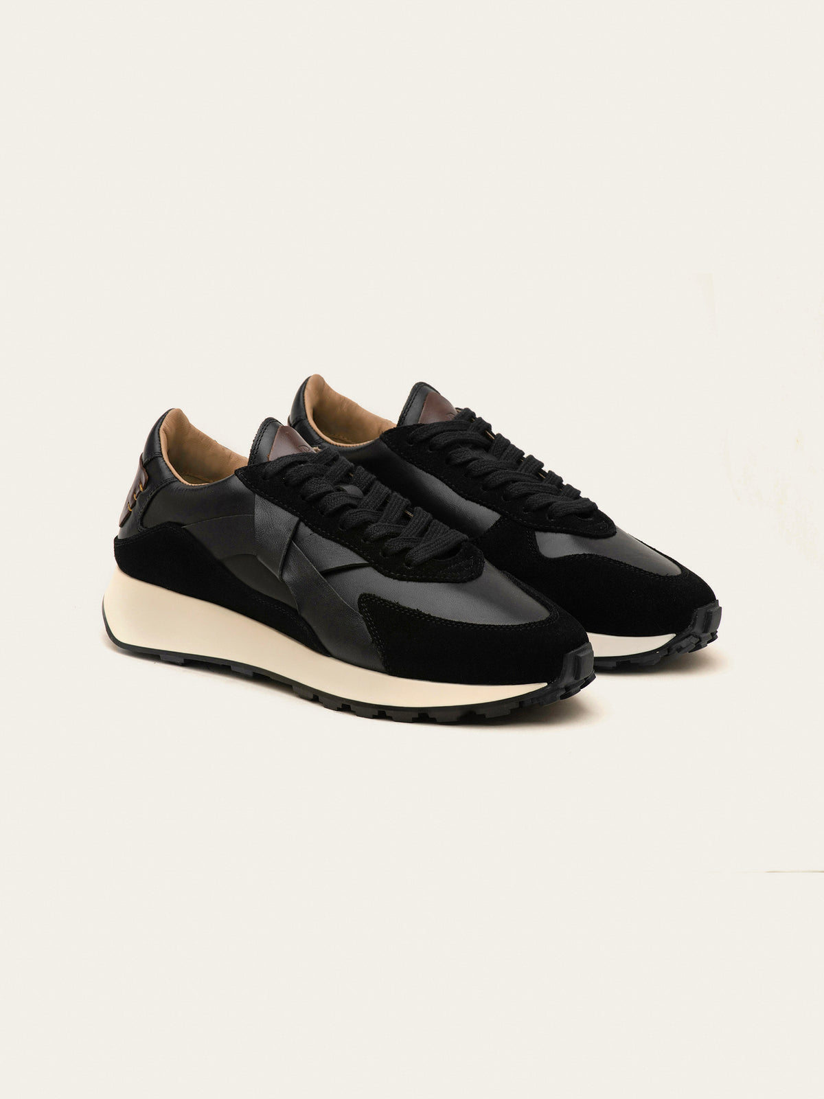 Black Tulip Arbi Sleek Sneaker in Black Leather — women's leather trainers, side profile