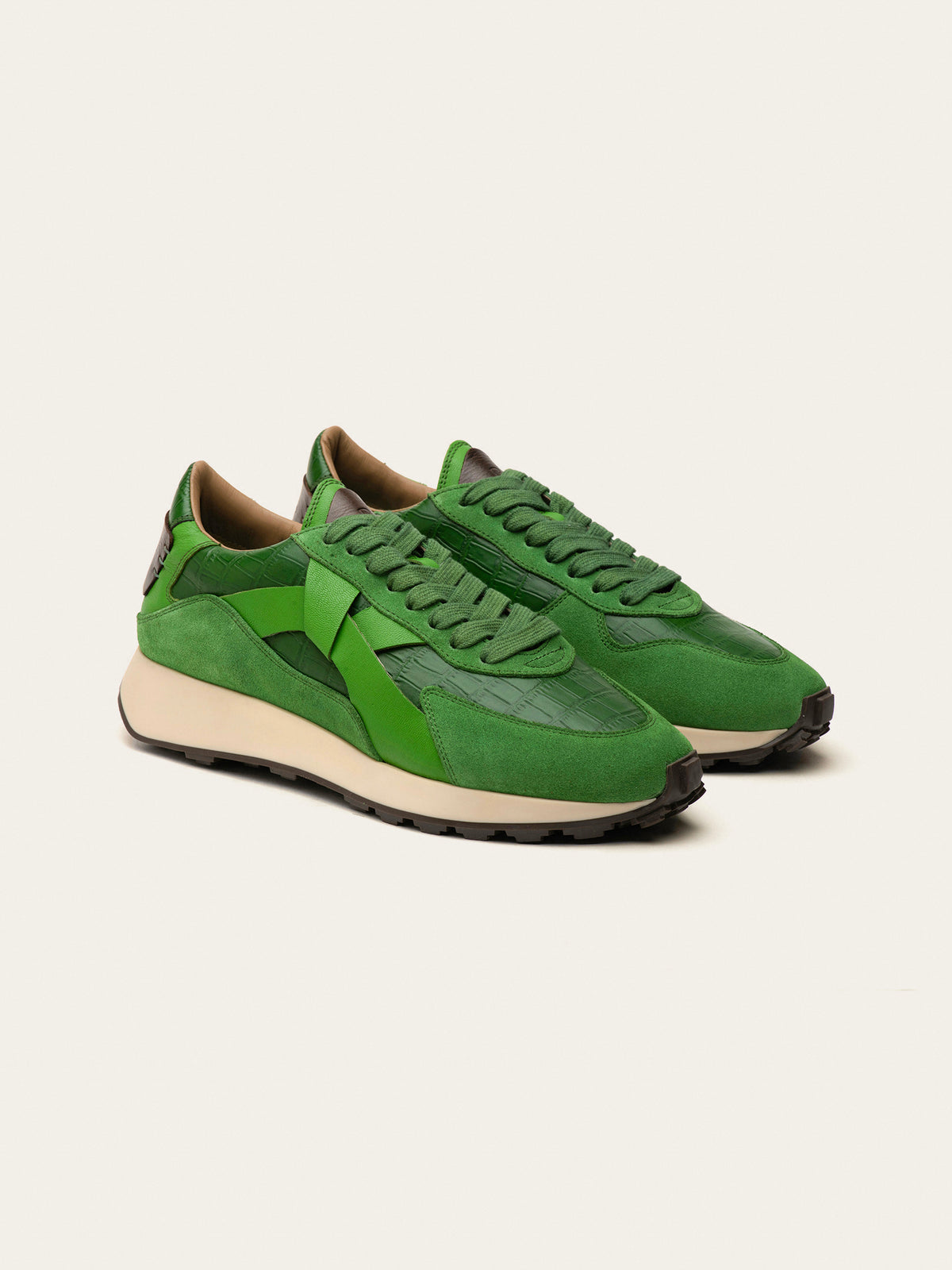 Black Tulip Arbi Sleek Sneaker in Botanical Green — women's leather trainers, side profile