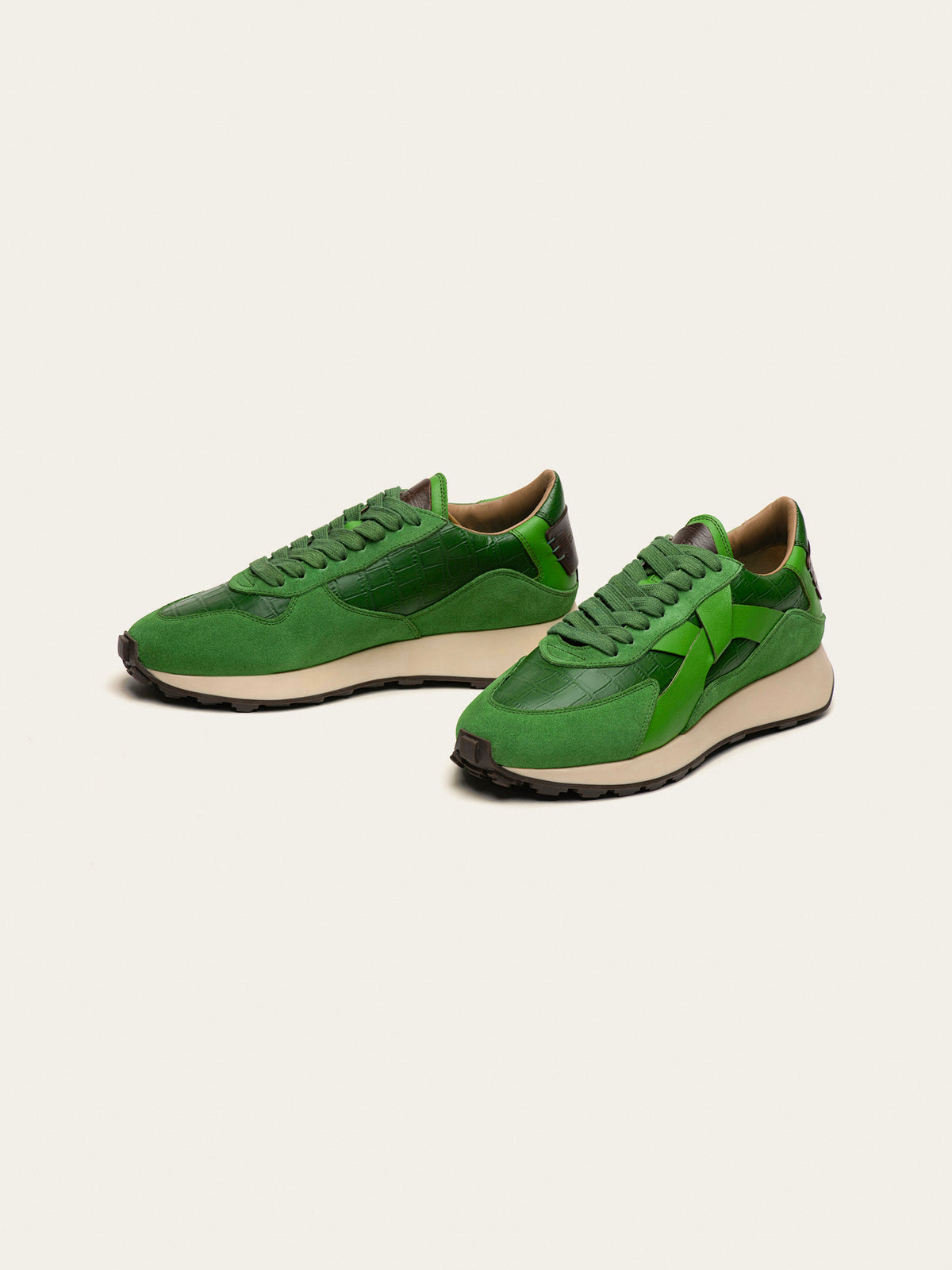 Black Tulip Arbi Sleek Sneaker in Botanical Green — women's leather trainers, styled on-foot