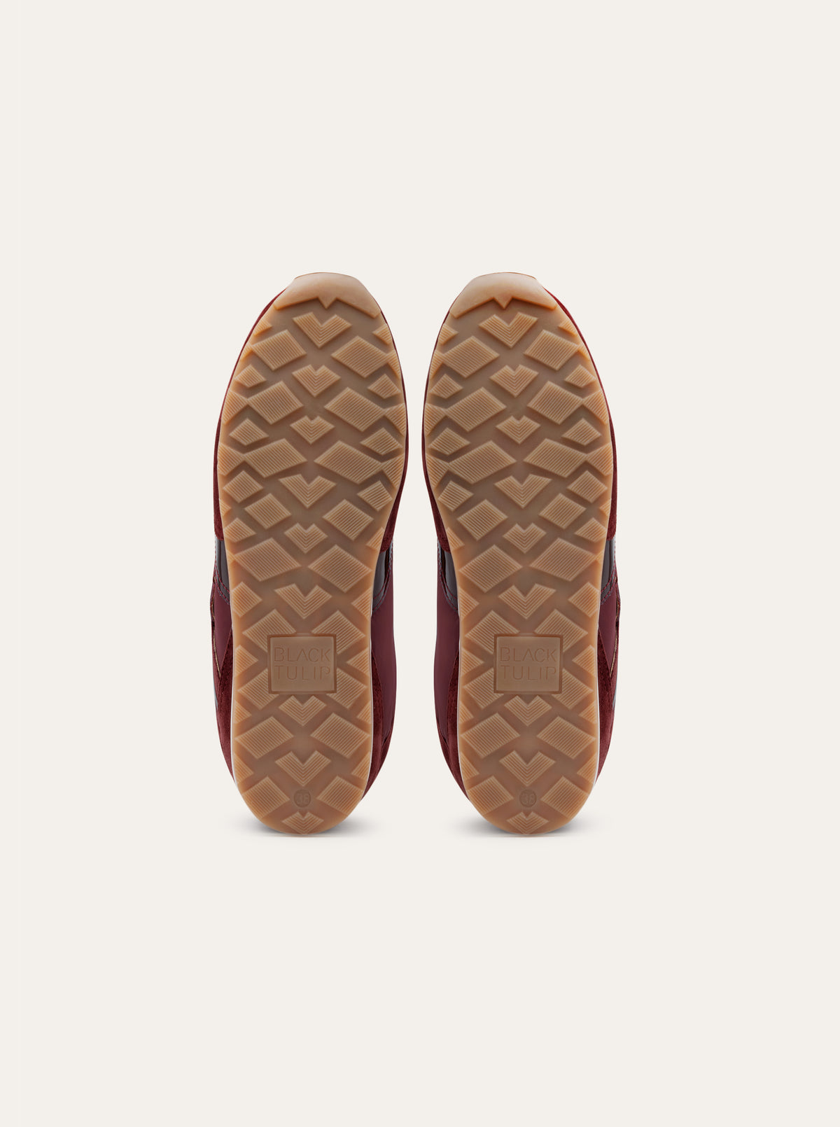 Black Tulip Willow All Day Trainers in Bordeaux — women's leather trainers, styled on-foot