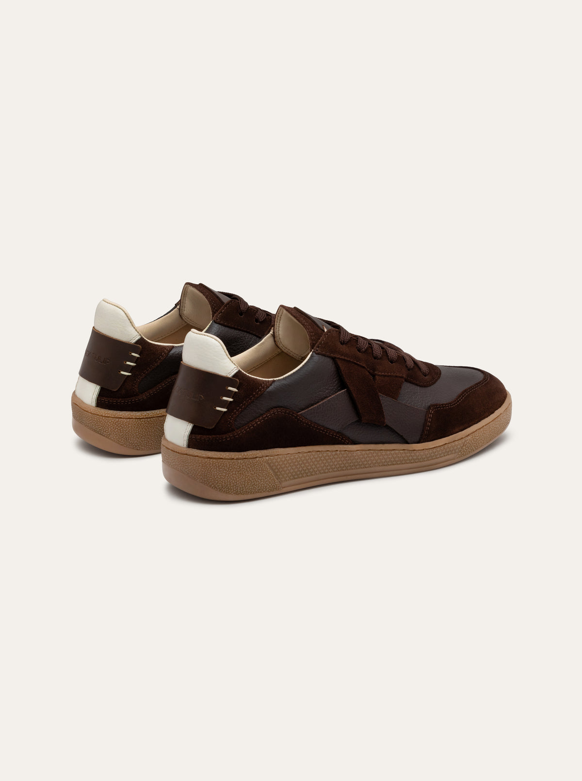 Black Tulip Cassava Classic Tennis Trainer in Chocolate β women's leather tennis trainers, toe and lacing detail