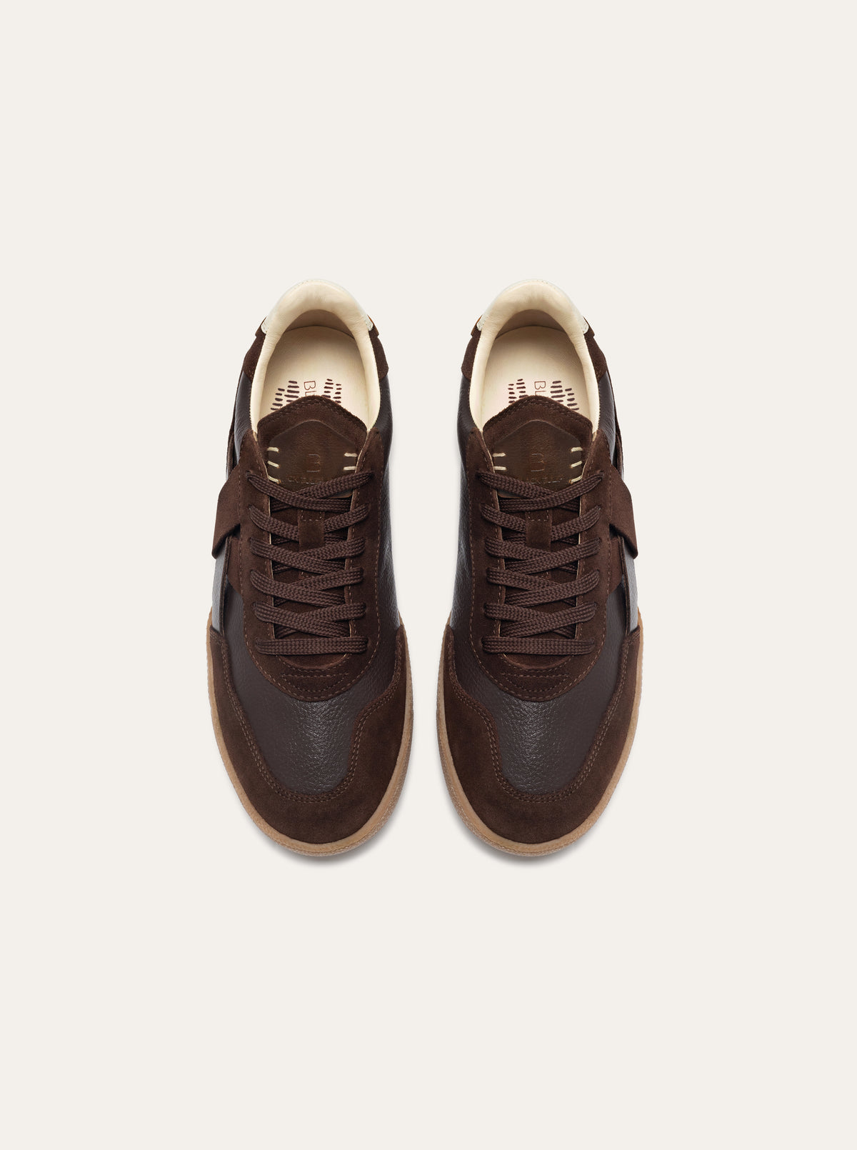 Black Tulip Cassava Classic Tennis Trainer in Chocolate β women's leather tennis trainers, three-quarter view