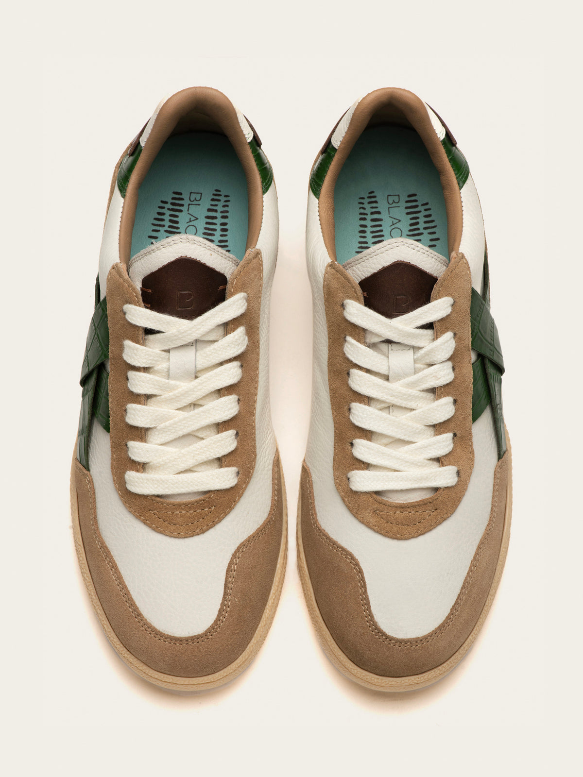 Black Tulip Cassava Classic Tennis Trainer in Off-White Botanical β women's leather tennis trainers, styled on-foot