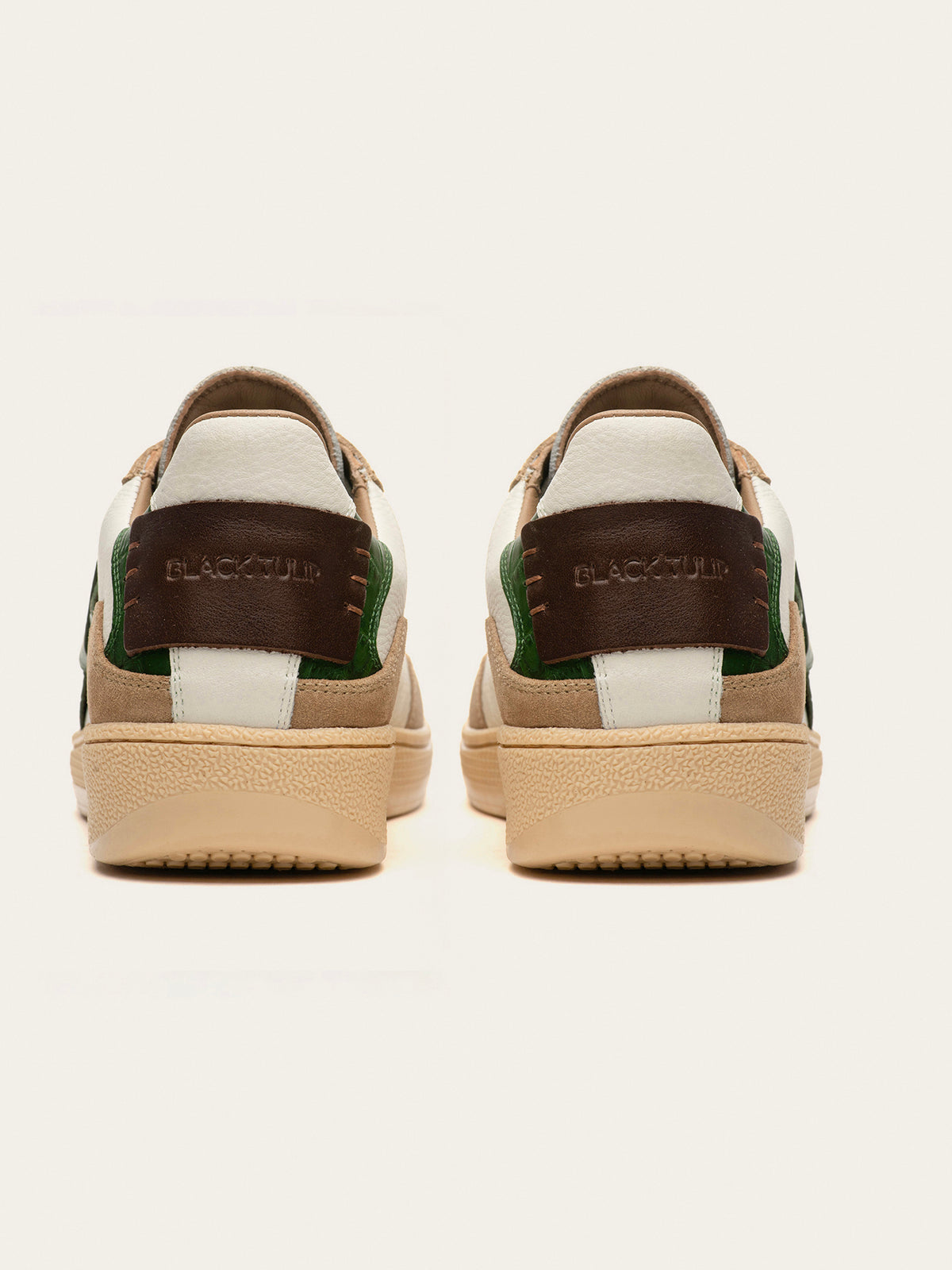 Black Tulip Cassava Classic Tennis Trainer in Off-White Botanical β women's leather tennis trainers, outsole and sole