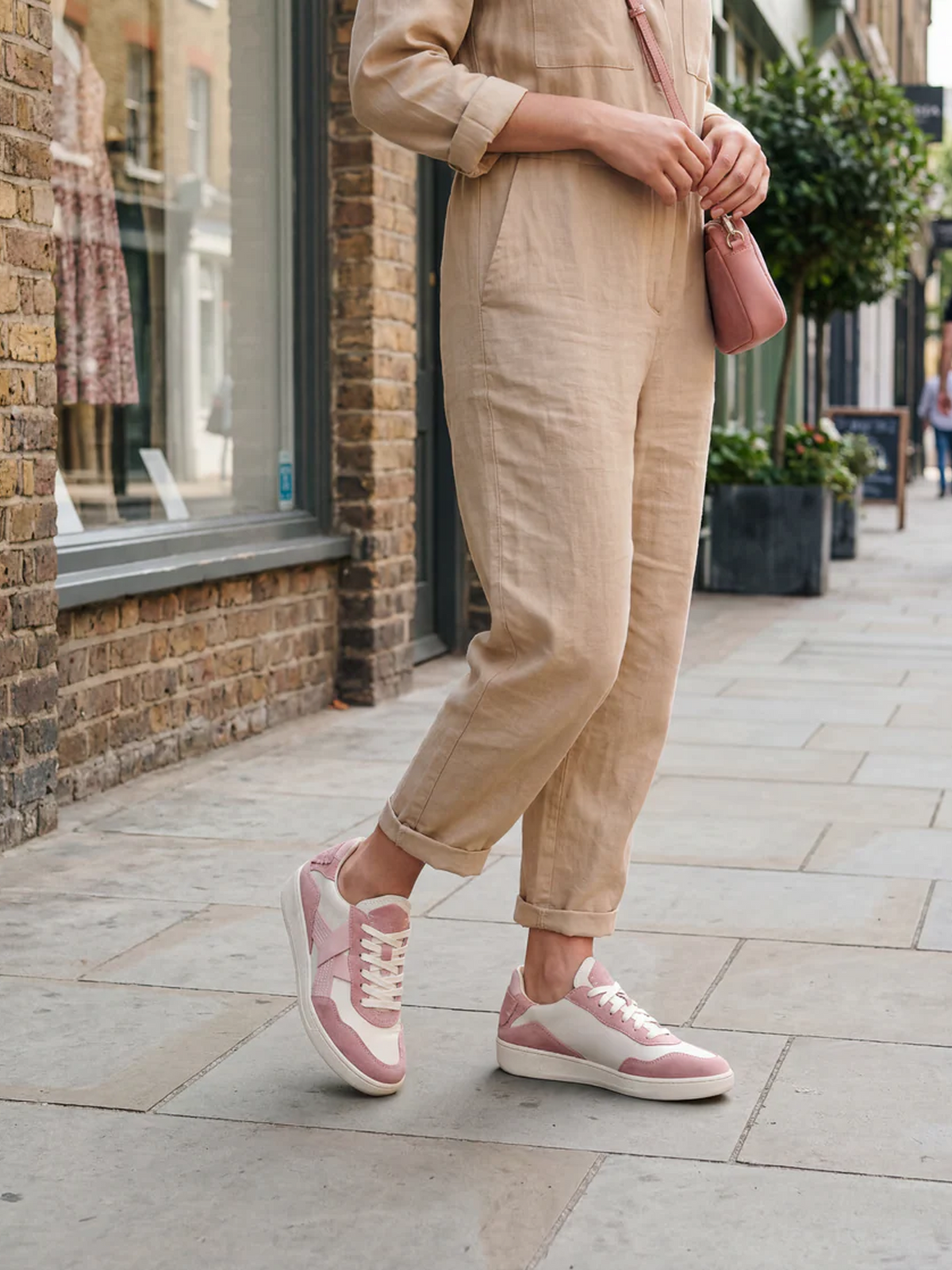 Black Tulip Cassava Classic Tennis Trainer in Blush Pink β women's leather tennis trainers, pair, top view