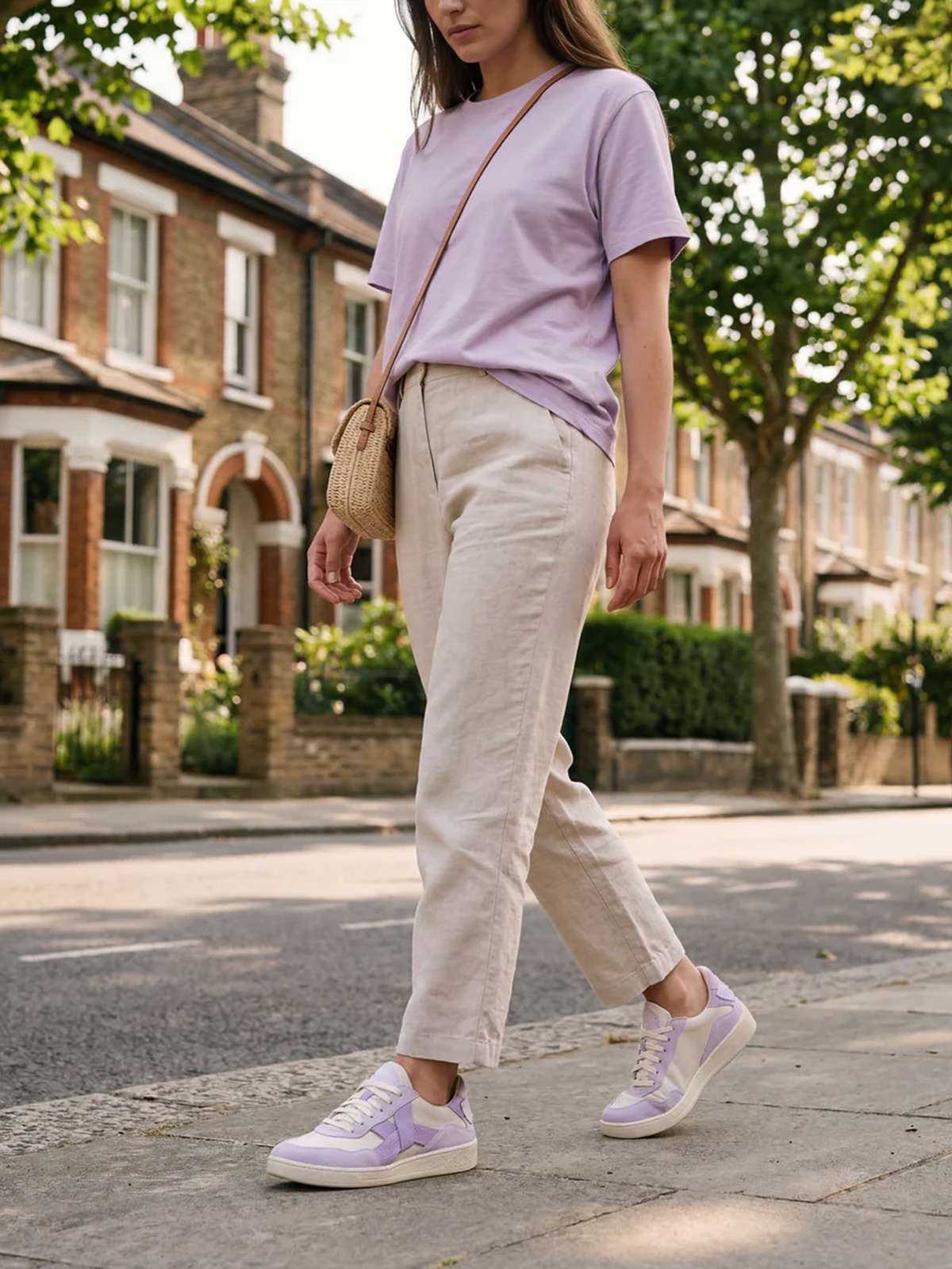 Black Tulip Cassava Classic Tennis Trainer in Lilac β women's leather tennis trainers, pair, top view