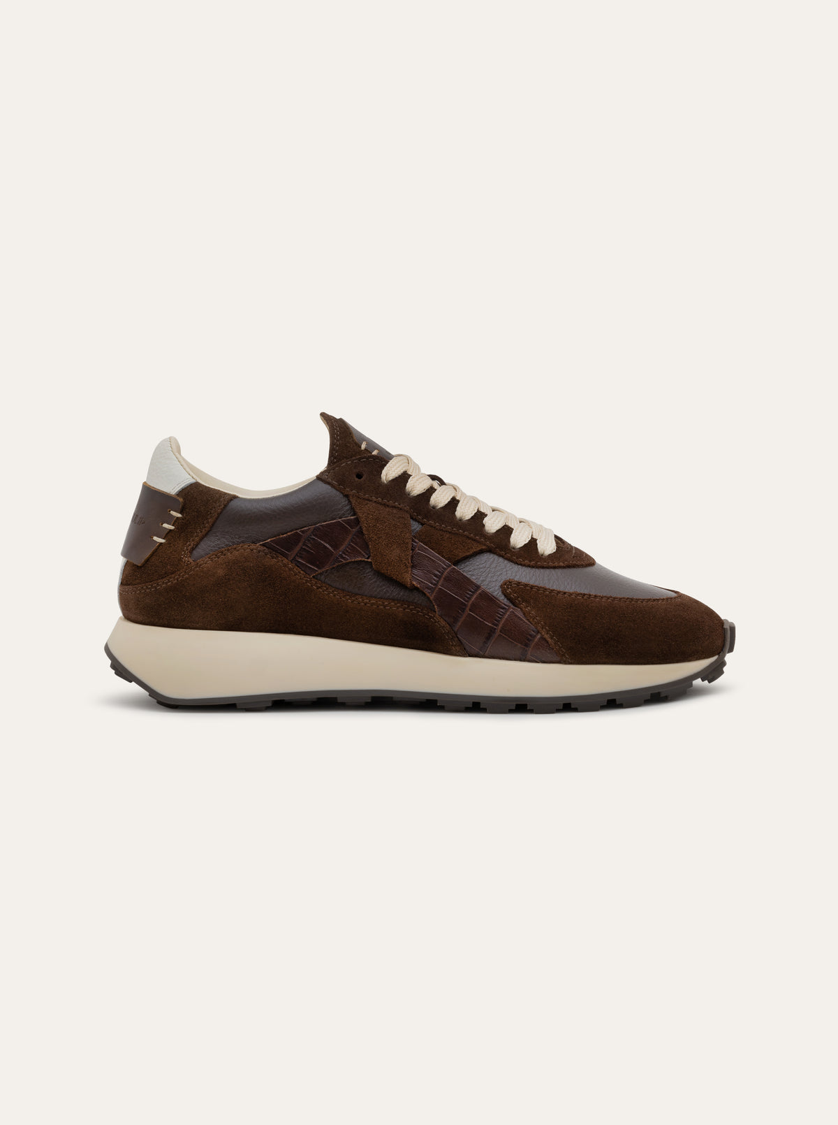 Black Tulip Arbi Sleek Sneaker in Chocolate β women's leather trainers, heel and counter detail