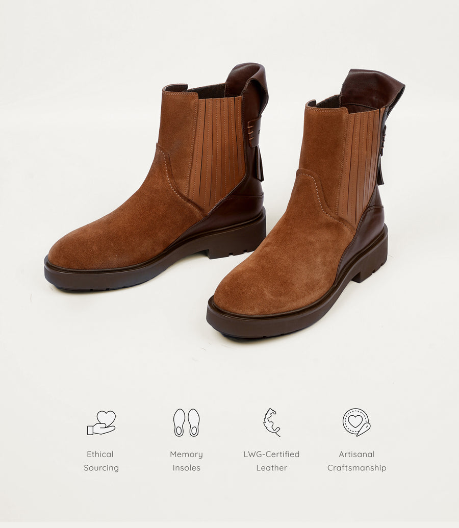 Farro Flat Chelsea Boot - Caramel Suede