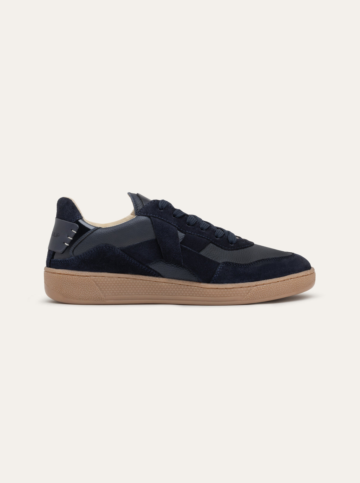 Black Tulip Cassava Classic Tennis Trainer in Navy β women's leather tennis trainers, heel and counter detail