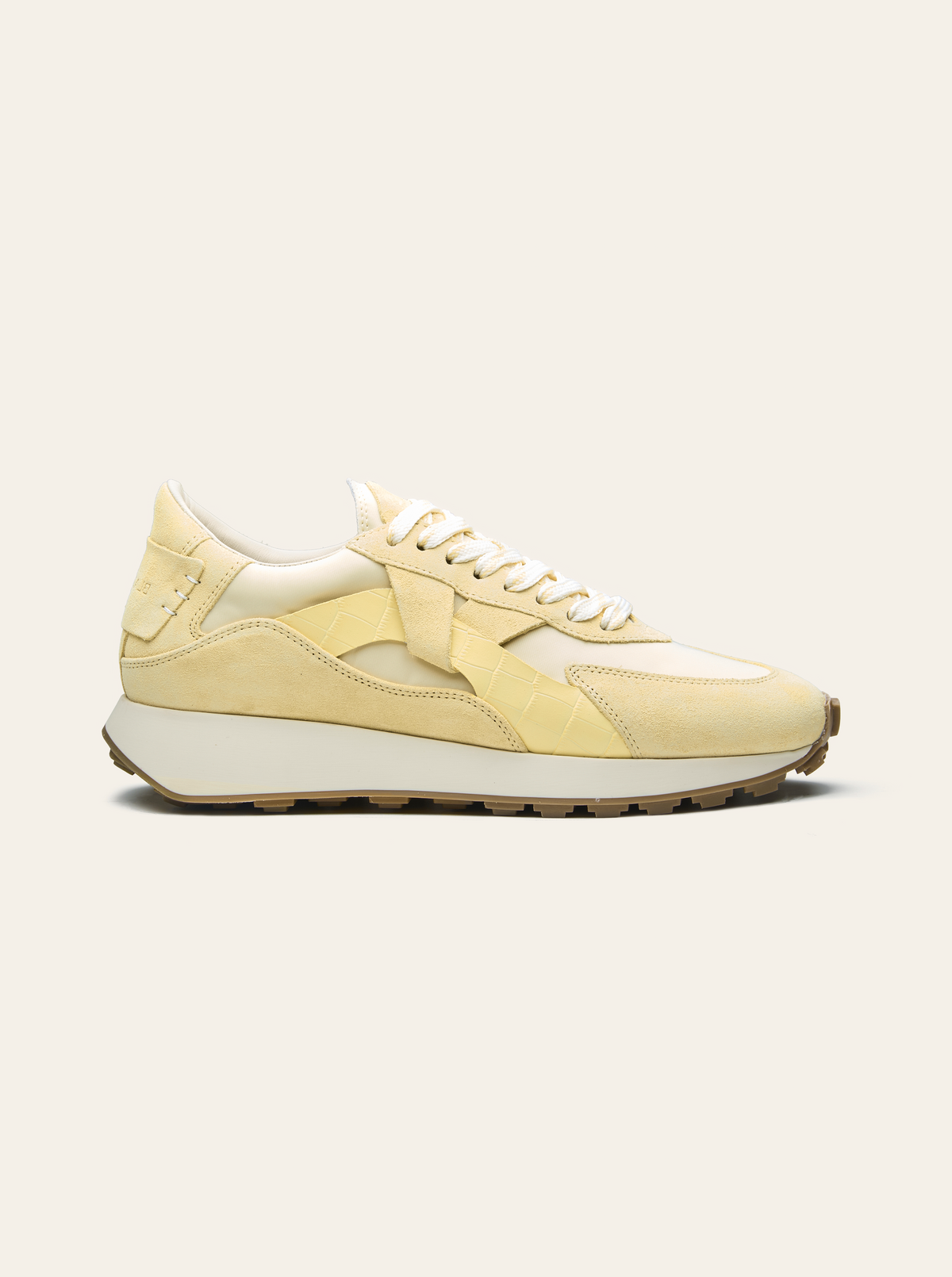Black Tulip Arbi Sleek Sneaker in Butter Yellow β women's leather trainers, heel and counter detail