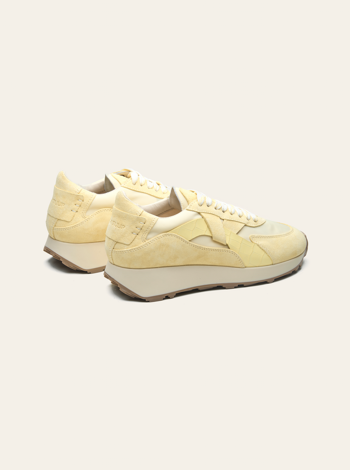 Black Tulip Arbi Sleek Sneaker in Butter Yellow β women's leather trainers, toe and lacing detail