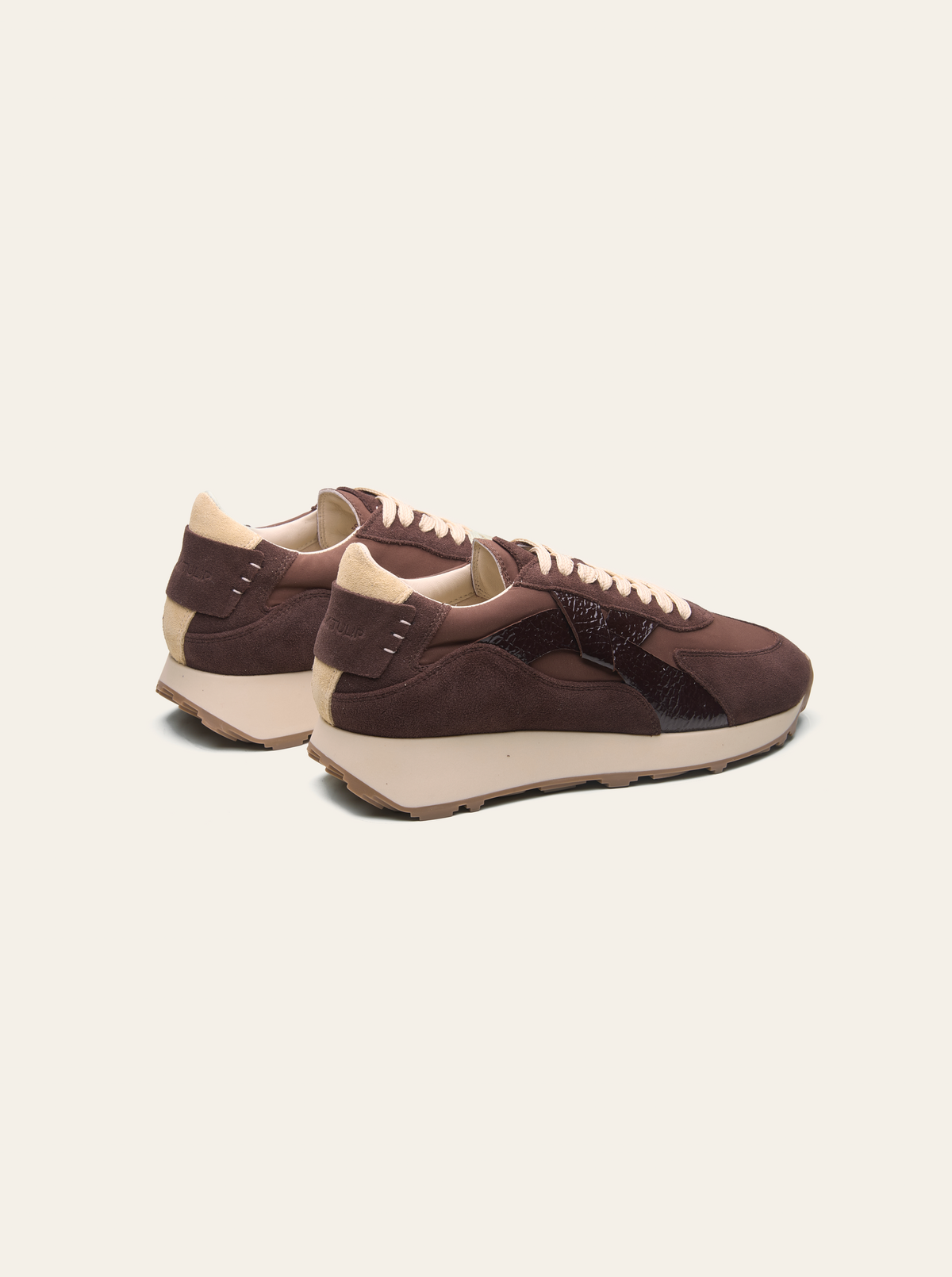 Black Tulip Arbi Sleek Sneaker in Cocoa Brown β women's leather trainers, toe and lacing detail