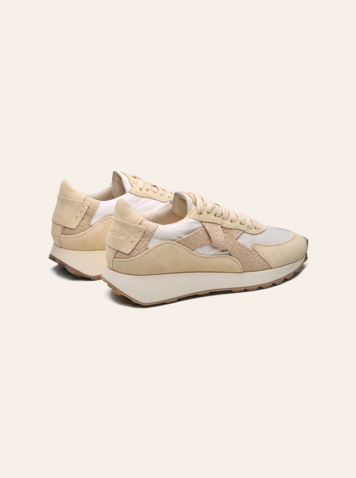 Black Tulip Arbi Sleek Sneaker in Sand β women's leather trainers, toe and lacing detail