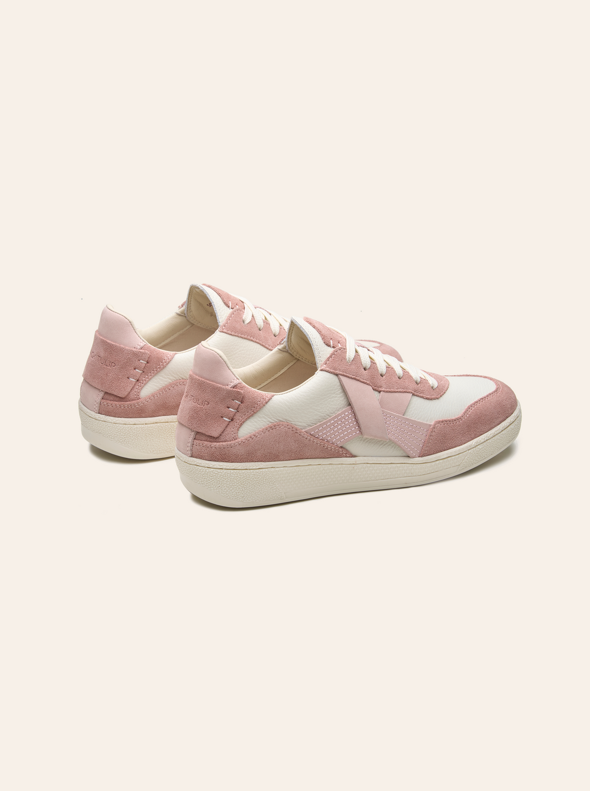 Black Tulip Cassava Classic Tennis Trainer in Blush Pink β women's leather tennis trainers, toe and lacing detail