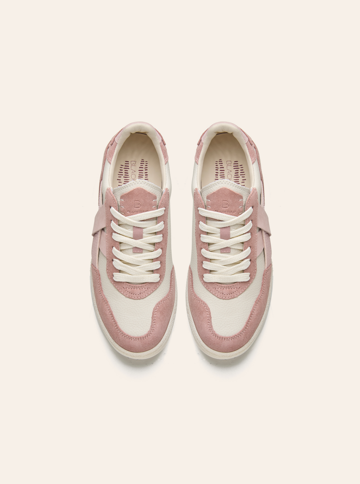 Black Tulip Cassava Classic Tennis Trainer in Blush Pink β women's leather tennis trainers, three-quarter view