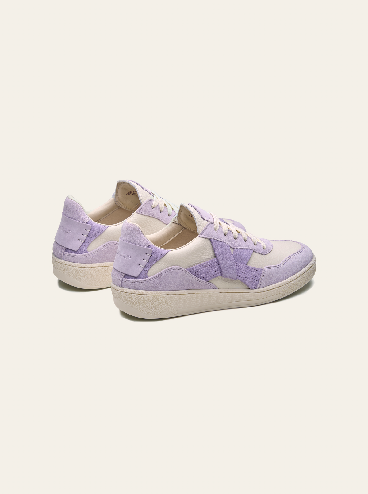 Black Tulip Cassava Classic Tennis Trainer in Lilac β women's leather tennis trainers, toe and lacing detail