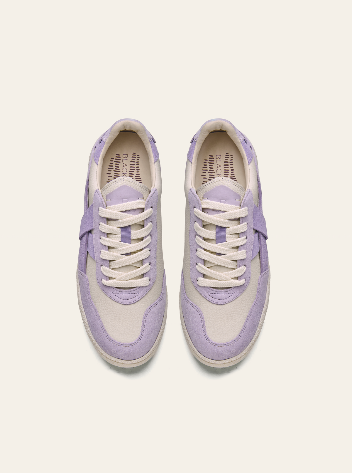 Black Tulip Cassava Classic Tennis Trainer in Lilac β women's leather tennis trainers, three-quarter view