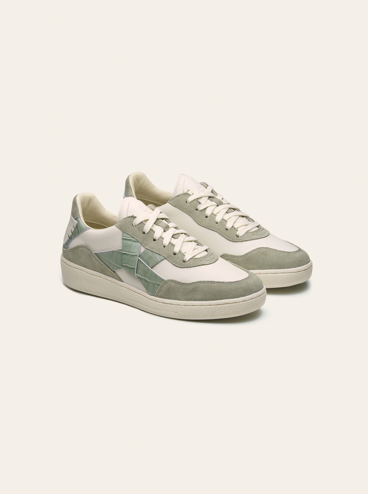 Black Tulip Cassava Classic Tennis Trainer in Sage Green β women's leather tennis trainers, side profile