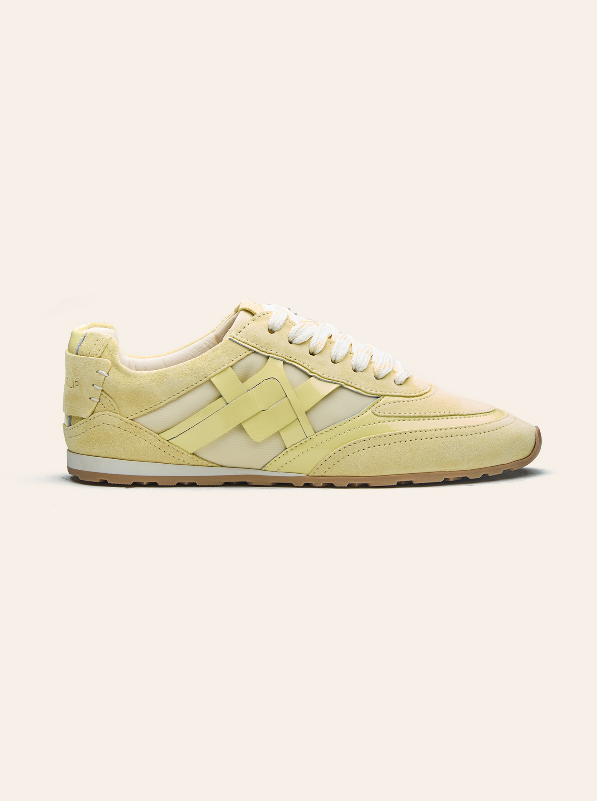 Black Tulip Willow All Day Trainers in Butter Yellow β women's leather trainers, heel and counter detail