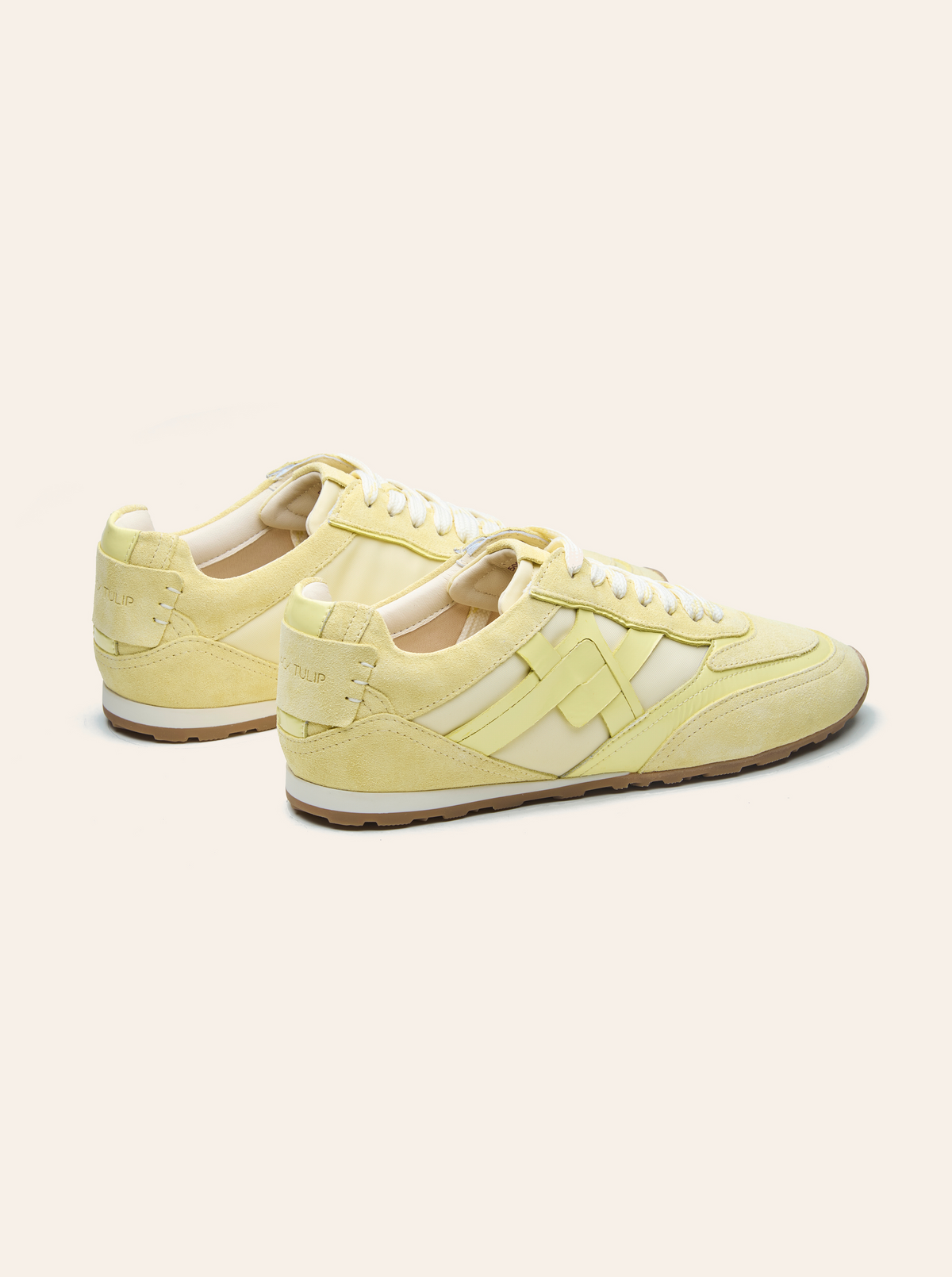 Black Tulip Willow All Day Trainers in Butter Yellow β women's leather trainers, toe and lacing detail