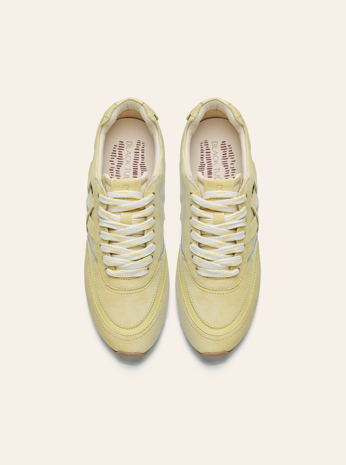 Black Tulip Willow All Day Trainers in Butter Yellow β women's leather trainers, three-quarter view
