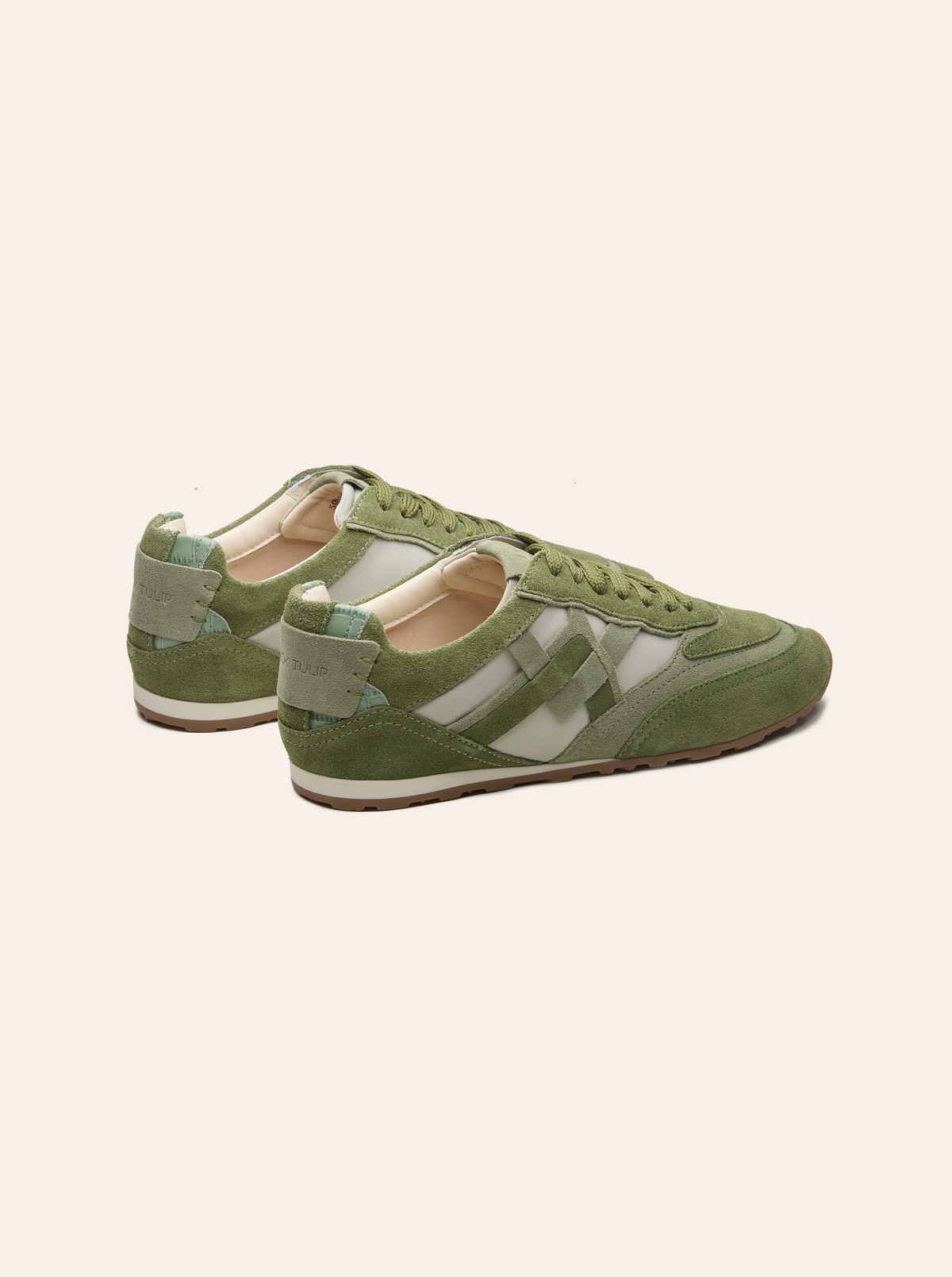 Black Tulip Willow All Day Trainers in Sage Green β women's leather trainers, toe and lacing detail