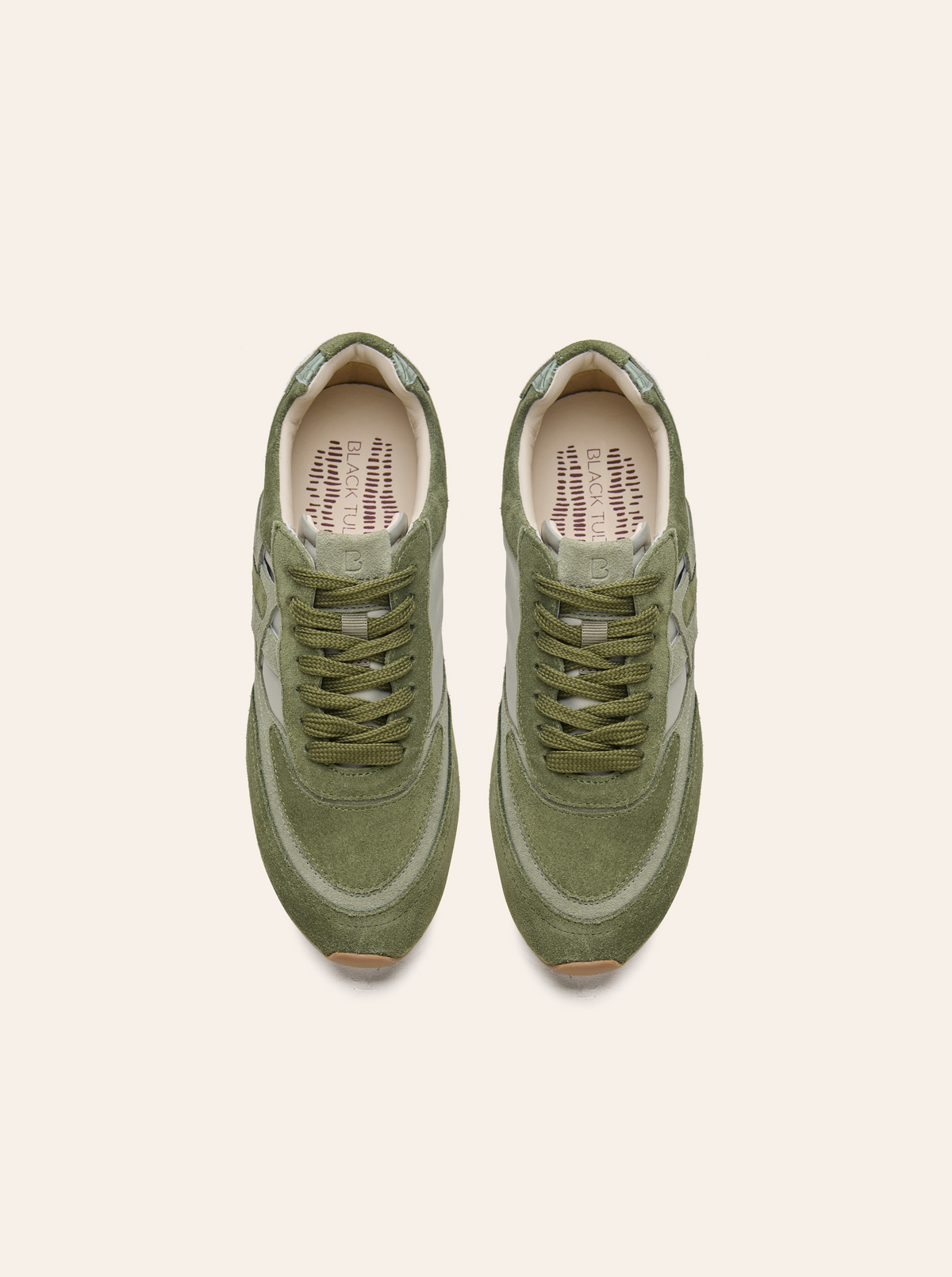 Black Tulip Willow All Day Trainers in Sage Green β women's leather trainers, three-quarter view