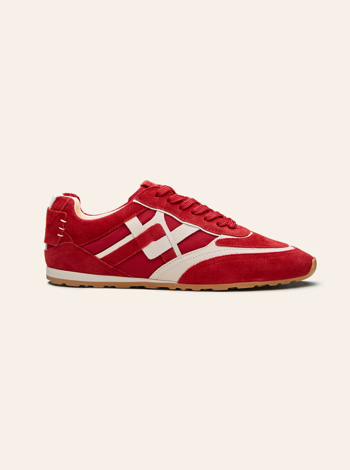 Black Tulip Willow All Day Trainers in Salsa Red β women's leather trainers, heel and counter detail