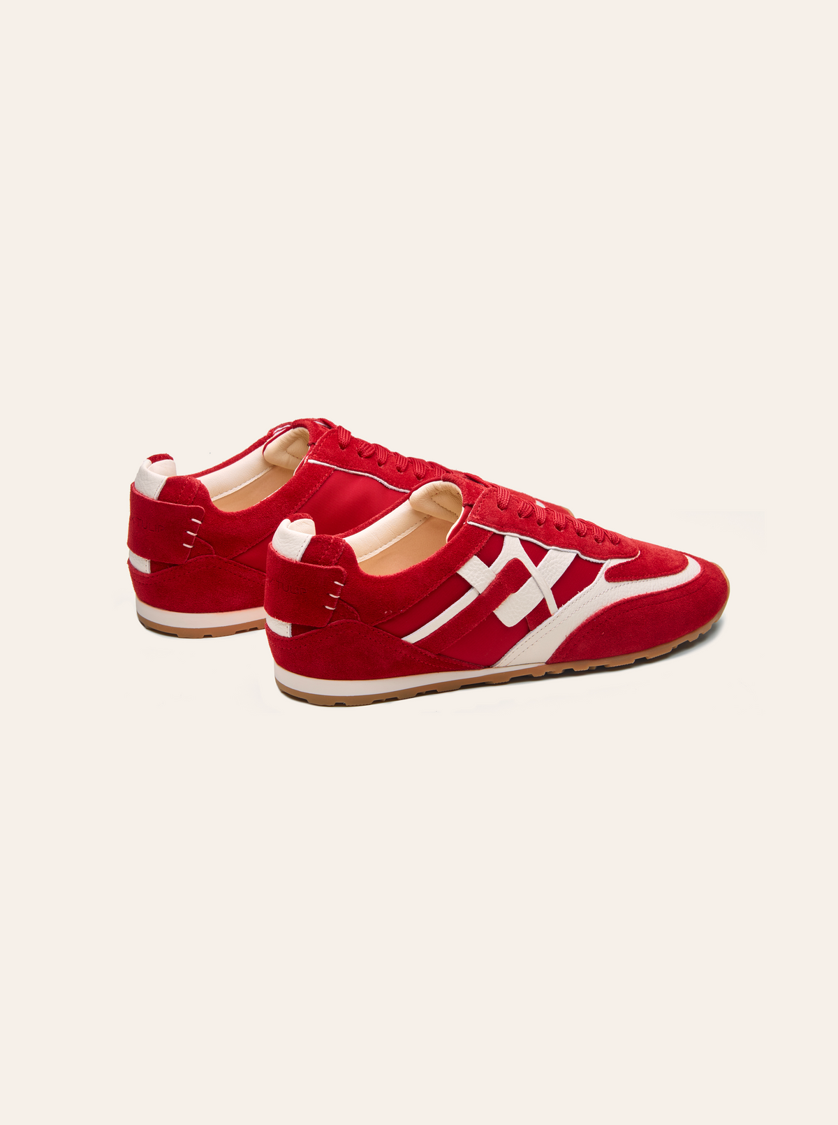 Black Tulip Willow All Day Trainers in Salsa Red β women's leather trainers, toe and lacing detail