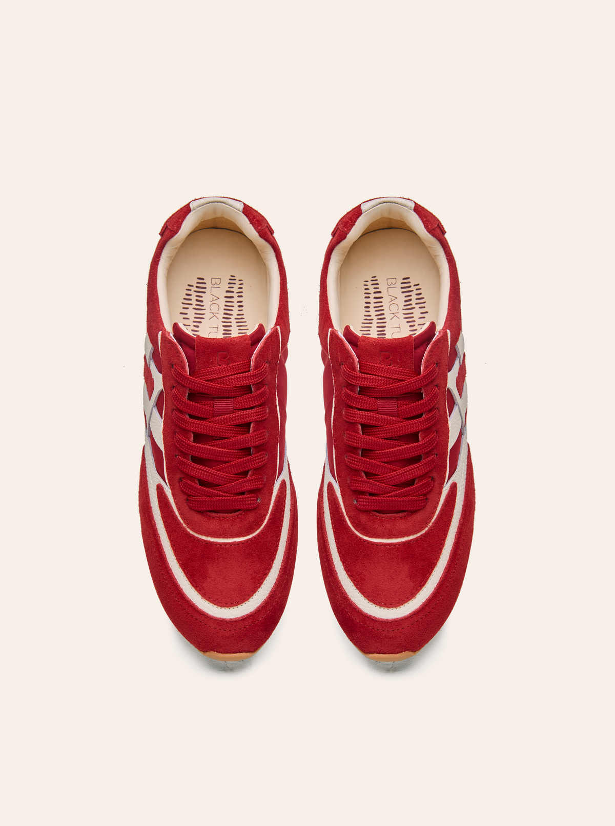 Black Tulip Willow All Day Trainers in Salsa Red β women's leather trainers, three-quarter view