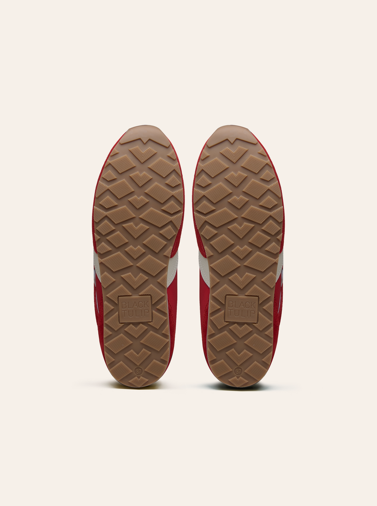 Black Tulip Willow All Day Trainers in Salsa Red β women's leather trainers, styled on-foot
