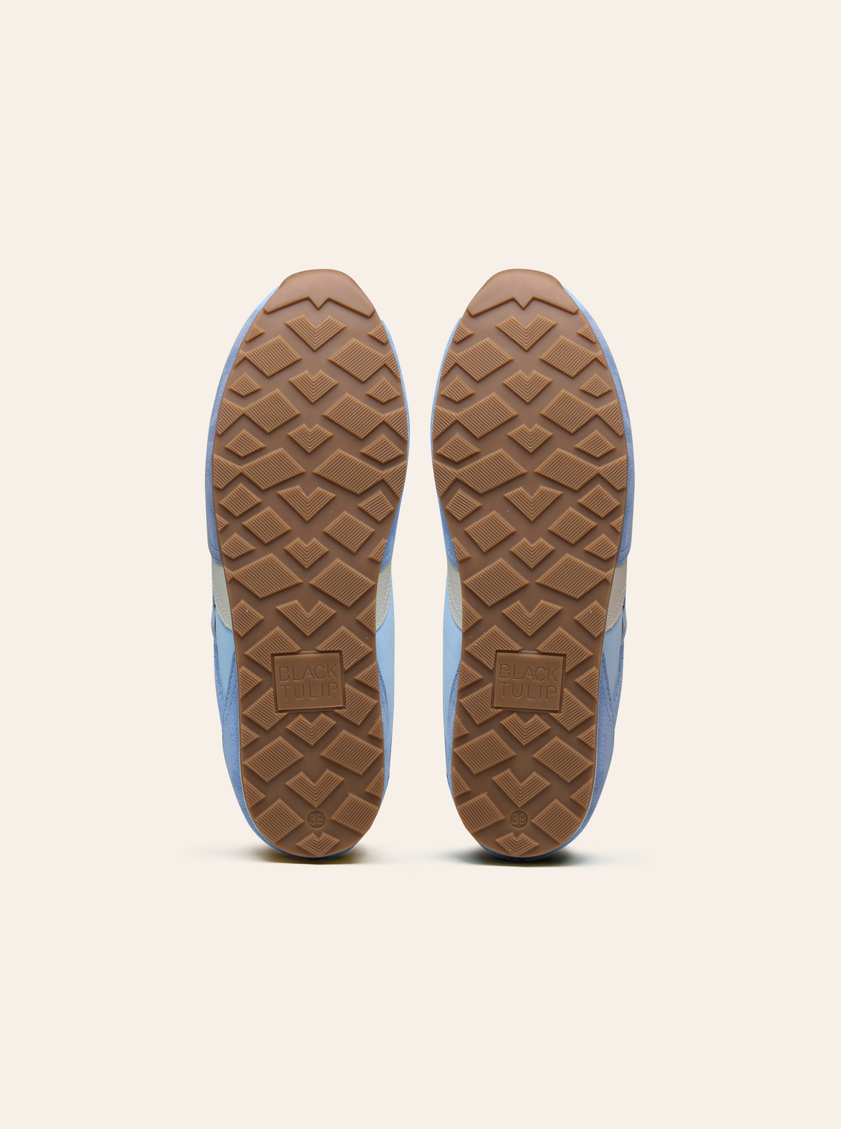 Black Tulip Willow All Day Trainers in Sky Blue β women's leather trainers, styled on-foot