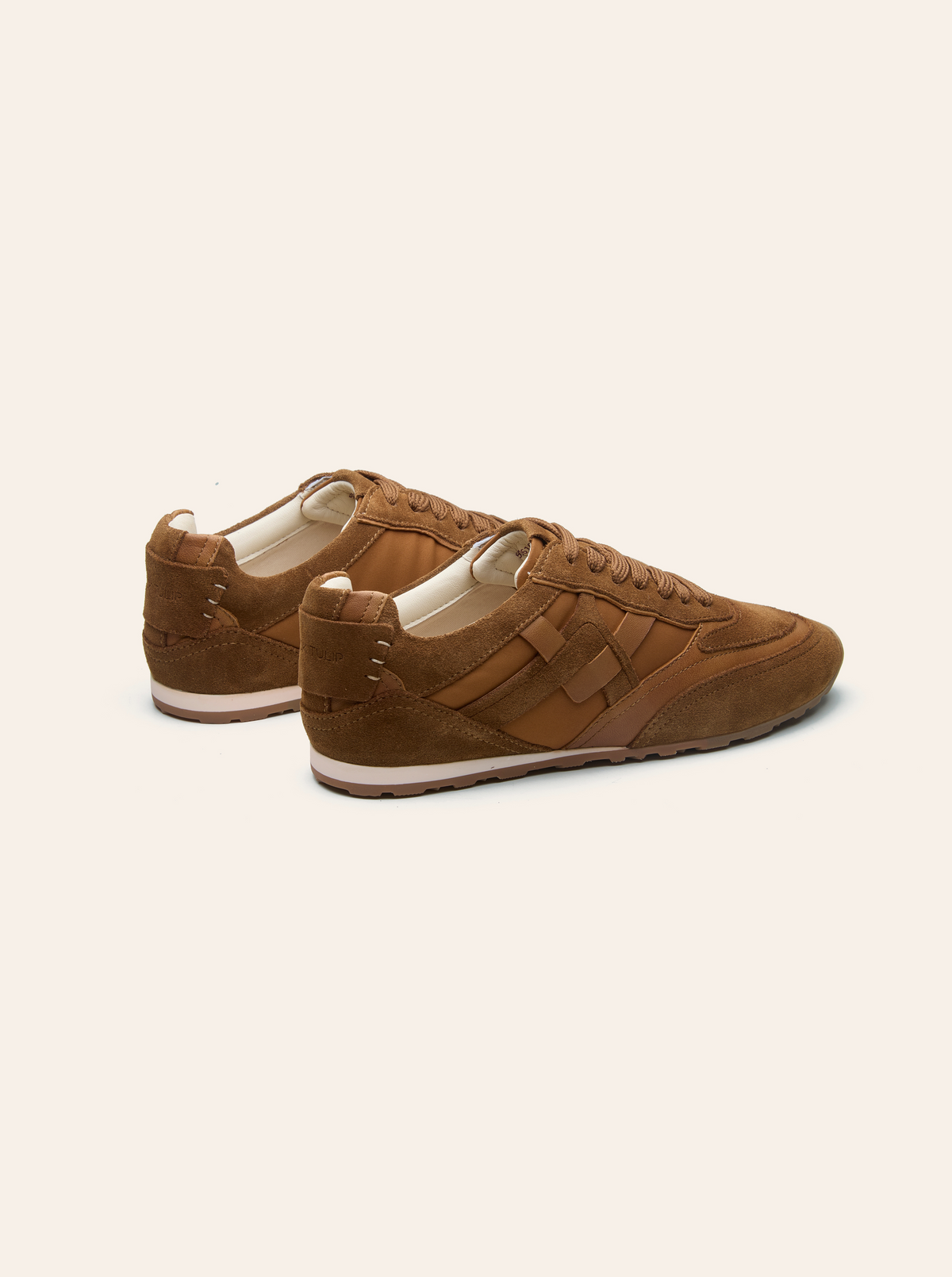 Black Tulip Willow All Day Trainers in Tan β women's leather trainers, toe and lacing detail