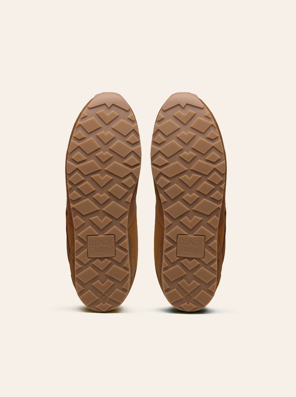 Black Tulip Willow All Day Trainers in Tan β women's leather trainers, styled on-foot