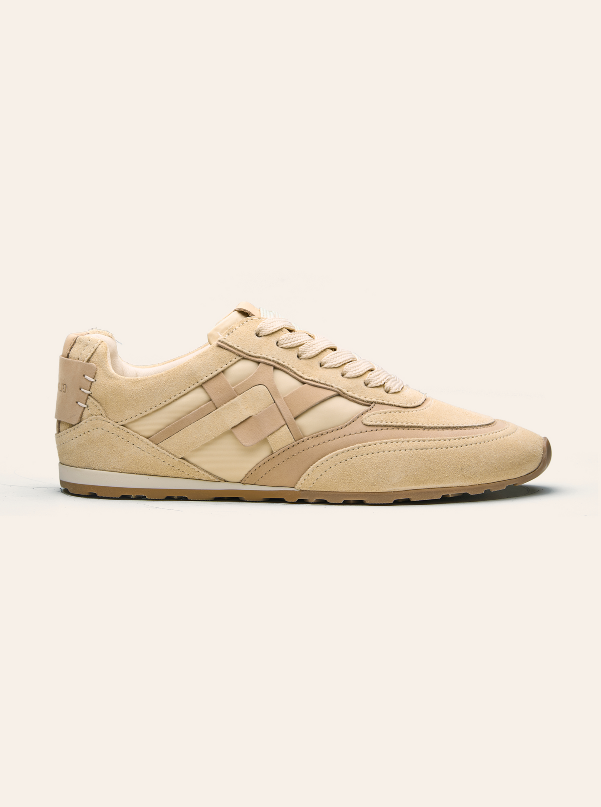 Black Tulip Willow All Day Trainers in Sand β women's leather trainers, heel and counter detail