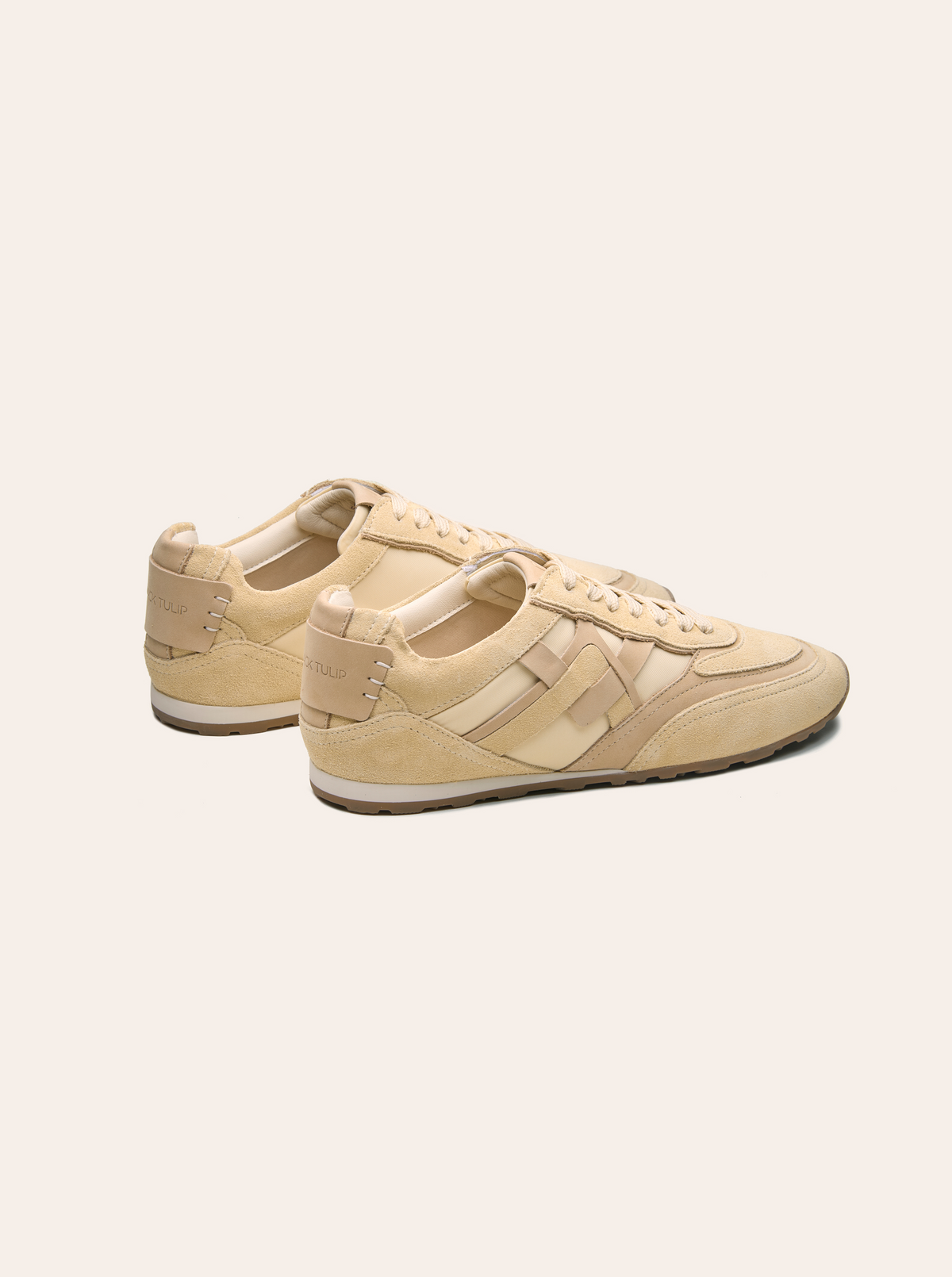 Black Tulip Willow All Day Trainers in Sand β women's leather trainers, toe and lacing detail