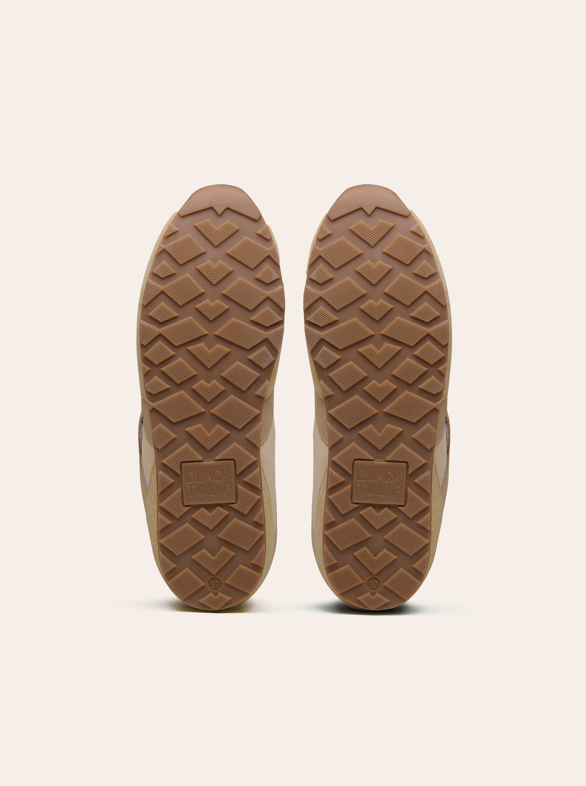 Black Tulip Willow All Day Trainers in Sand β women's leather trainers, styled on-foot