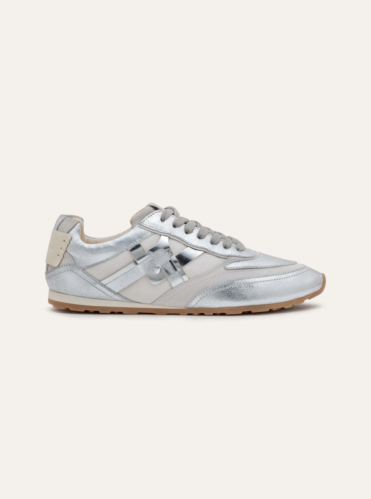 Black Tulip Willow All Day Trainers in Silver β women's leather trainers, heel and counter detail