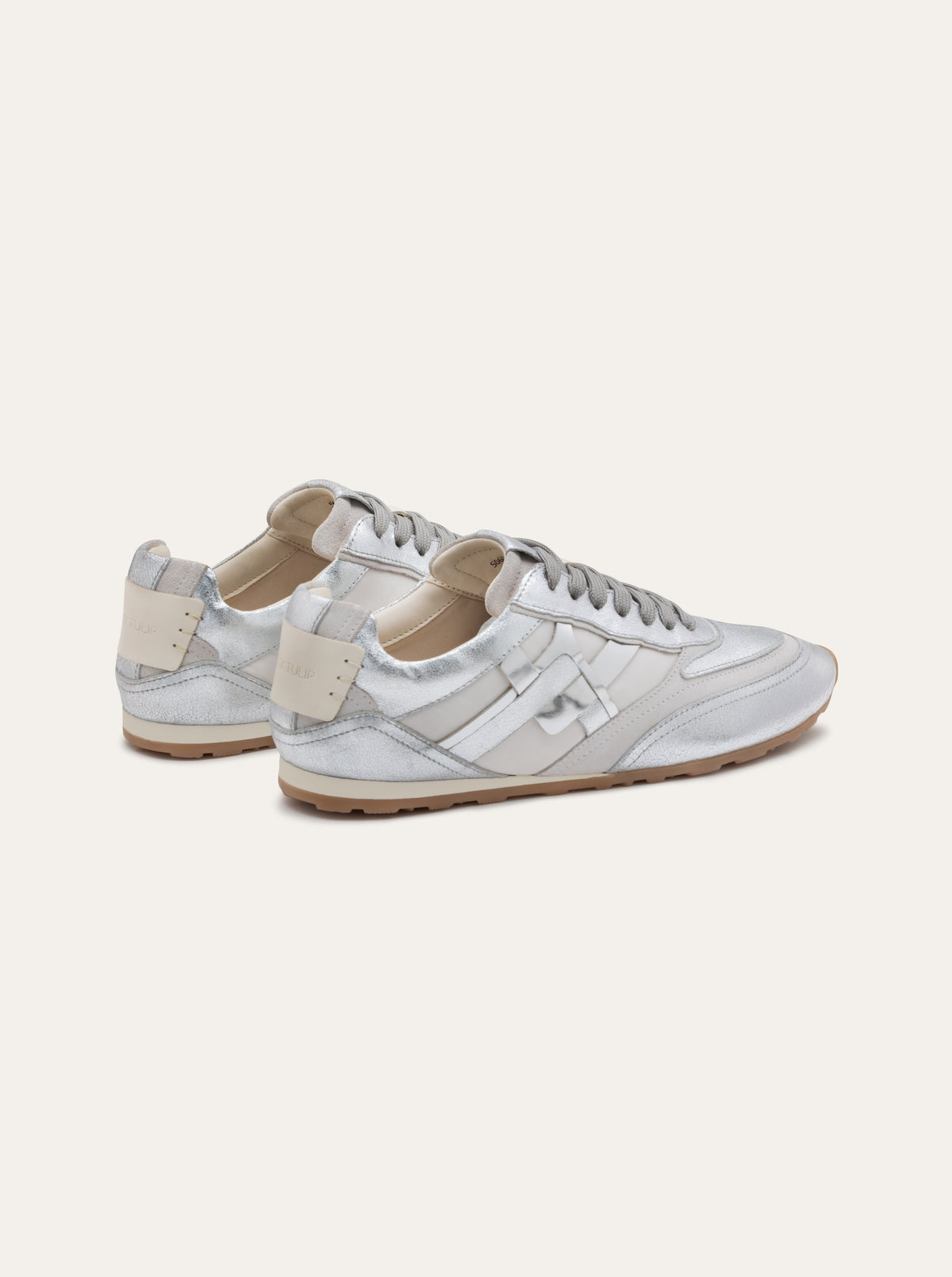 Black Tulip Willow All Day Trainers in Silver β women's leather trainers, toe and lacing detail