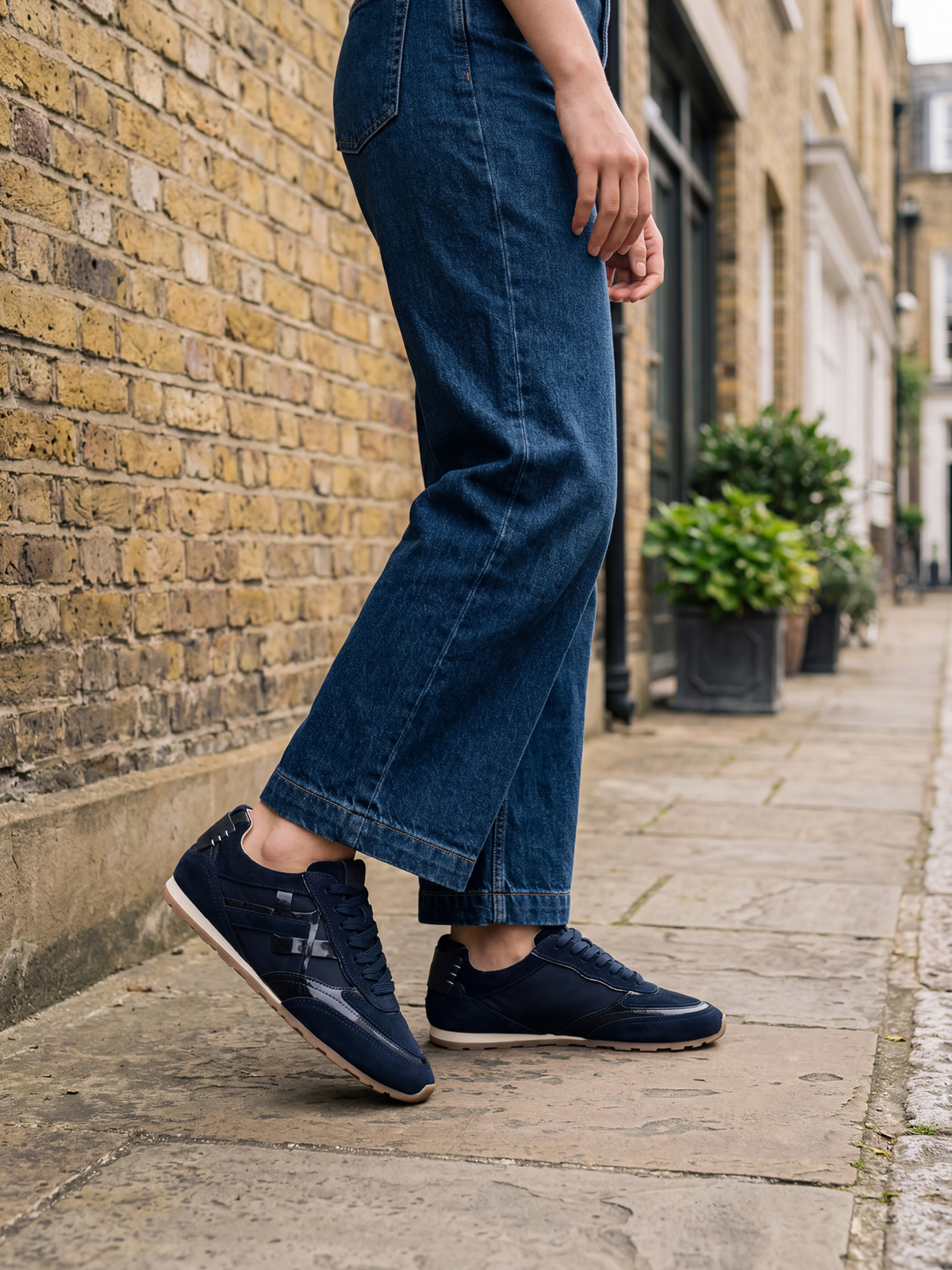 Black Tulip Willow All Day Trainers in Navy β women's leather trainers, pair, top view