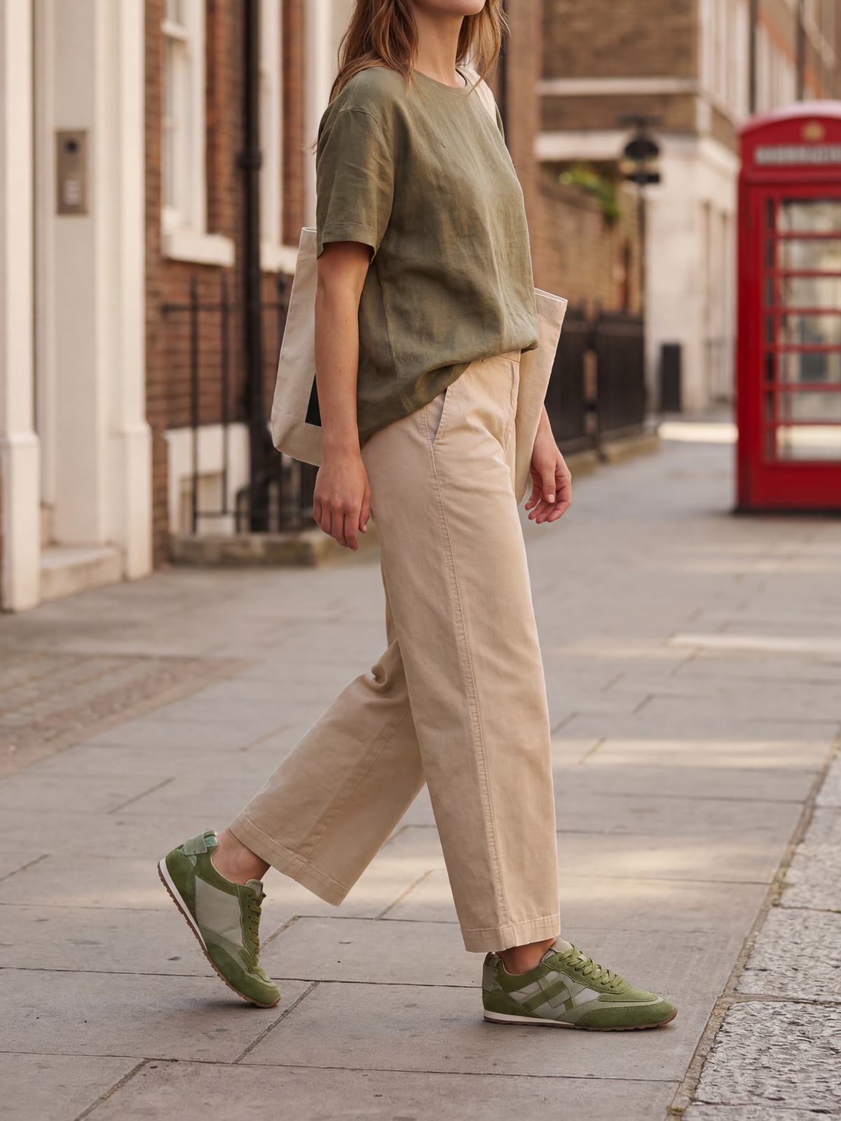 Black Tulip Willow All Day Trainers in Sage Green β women's leather trainers, pair, top view