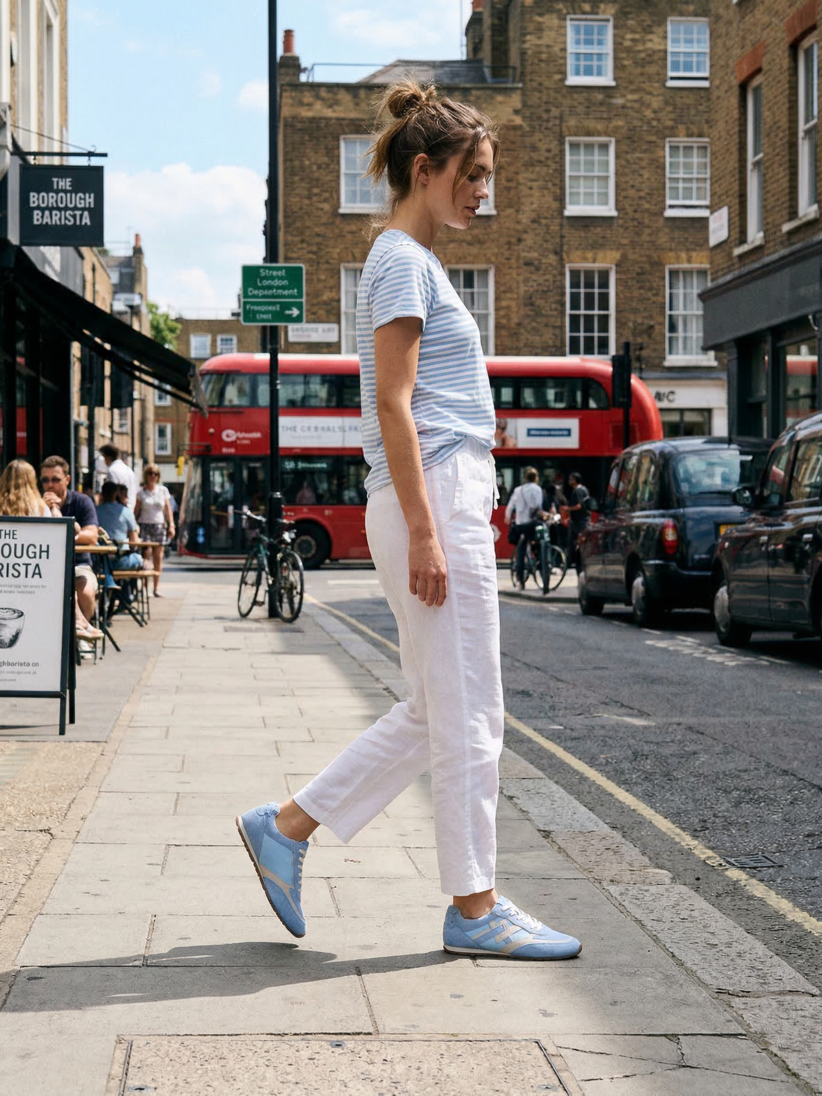 Black Tulip Willow All Day Trainers in Sky Blue β women's leather trainers, pair, top view