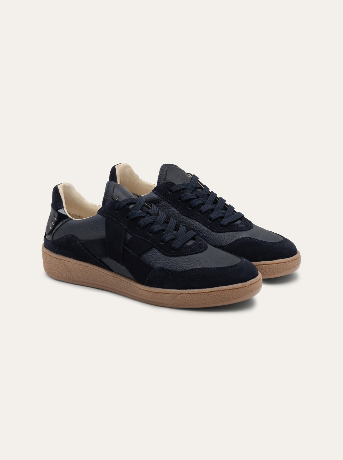 Black Tulip Cassava Classic Tennis Trainer in Navy — women's leather tennis trainers, side profile