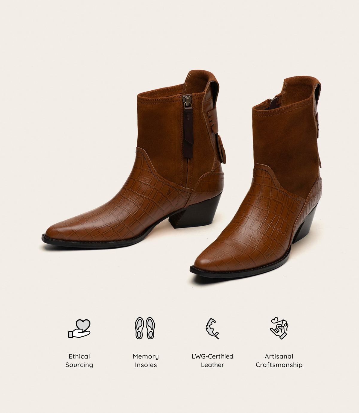 Etesian Western Boot - Caramel Croc