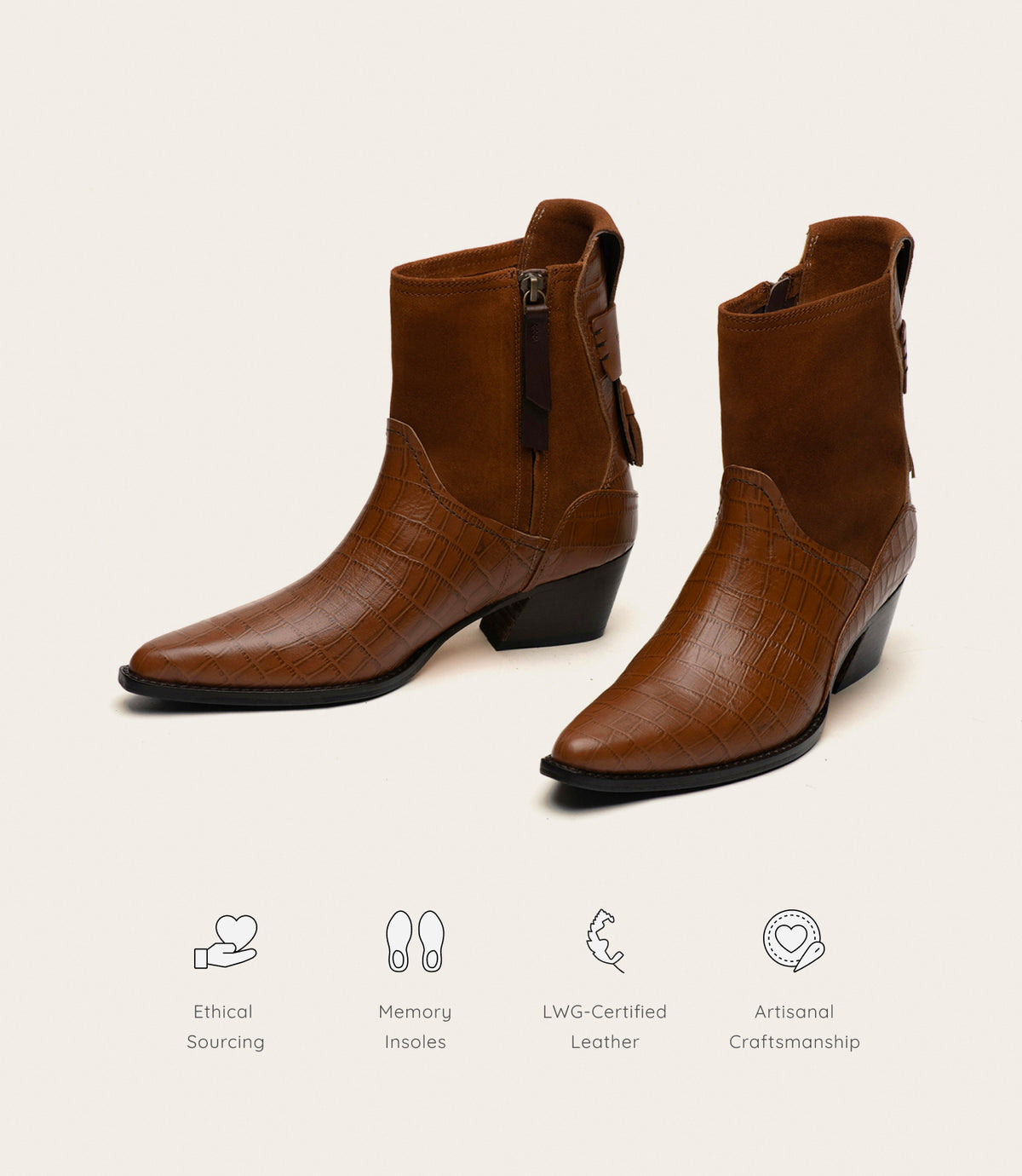 Etesian Western Boot - Caramel Croc