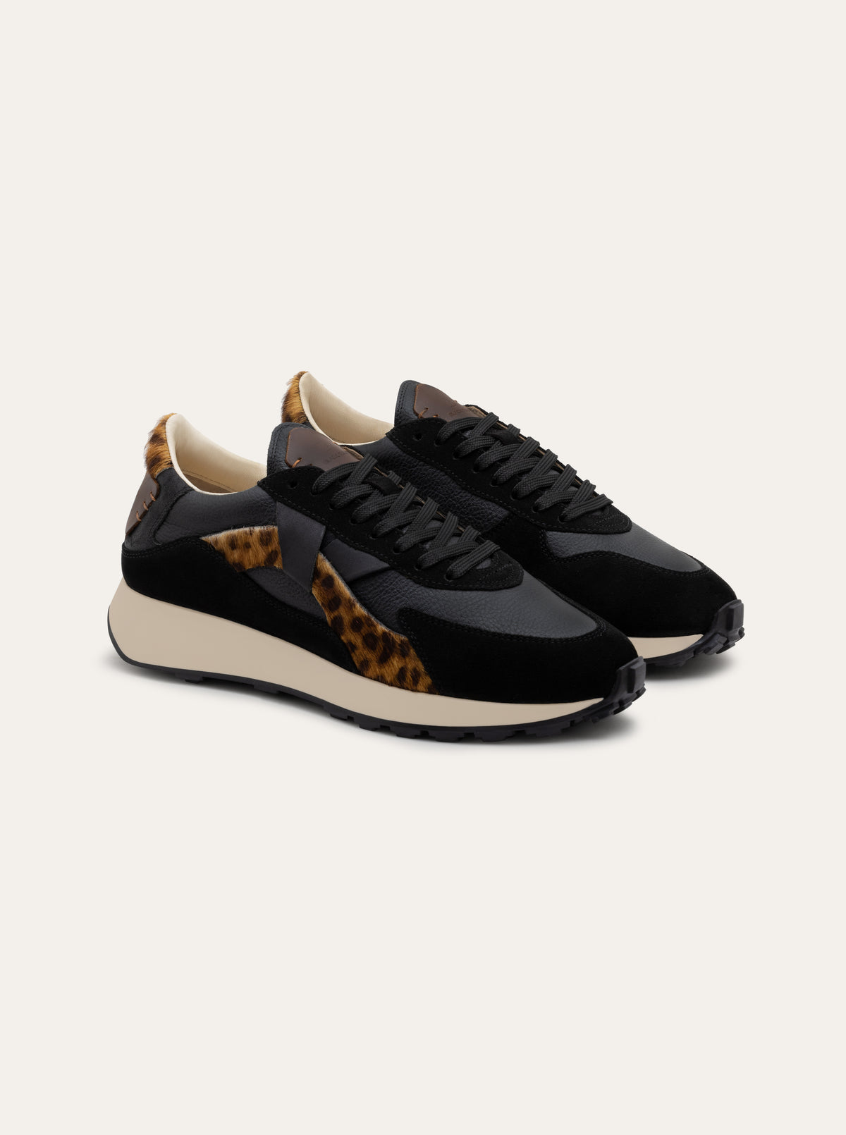 Black Tulip Arbi Sleek Sneaker in Leopard — women's leather trainers, side profile