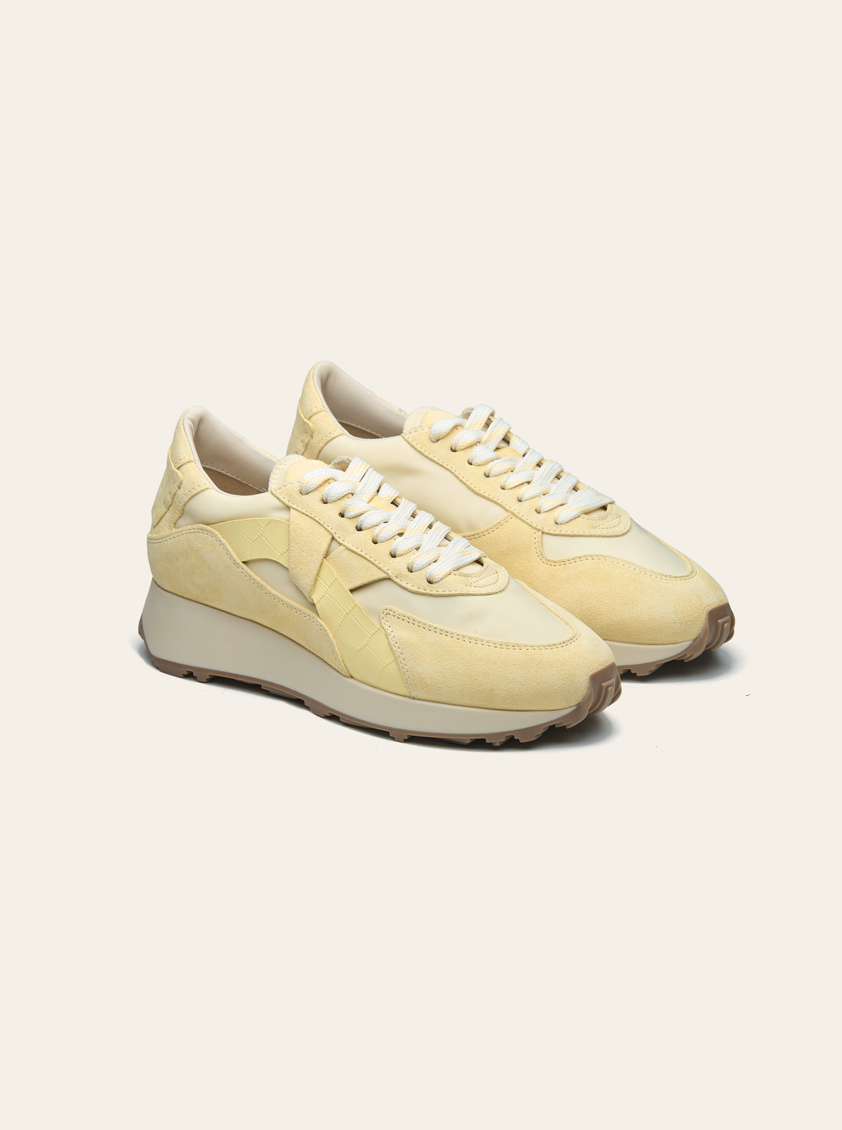 Black Tulip Arbi Sleek Sneaker in Butter Yellow — women's leather trainers, side profile