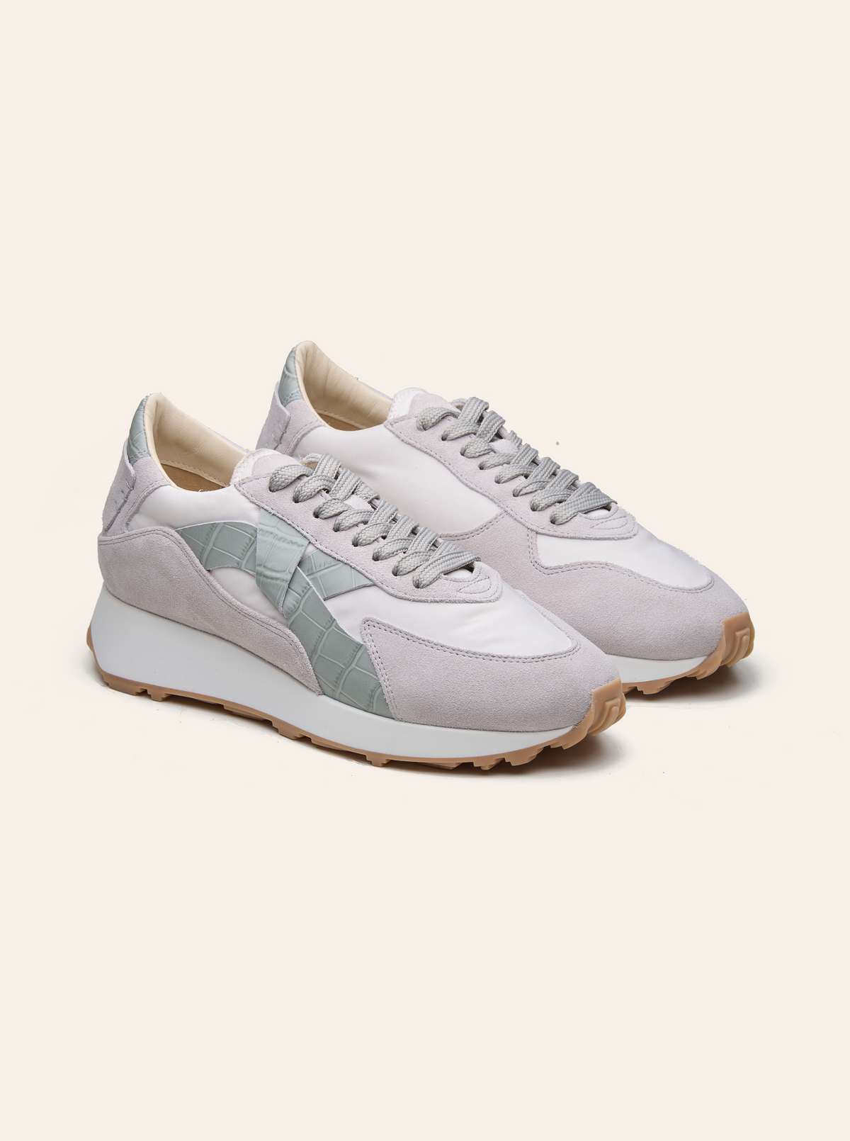 Black Tulip Arbi Sleek Sneaker in Light Grey — women's leather trainers, side profile
