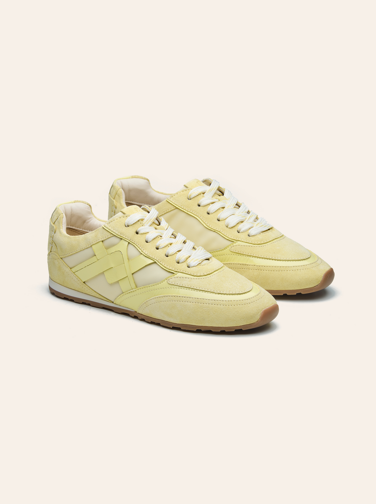Black Tulip Willow All Day Trainers in Butter Yellow — women's leather trainers, side profile